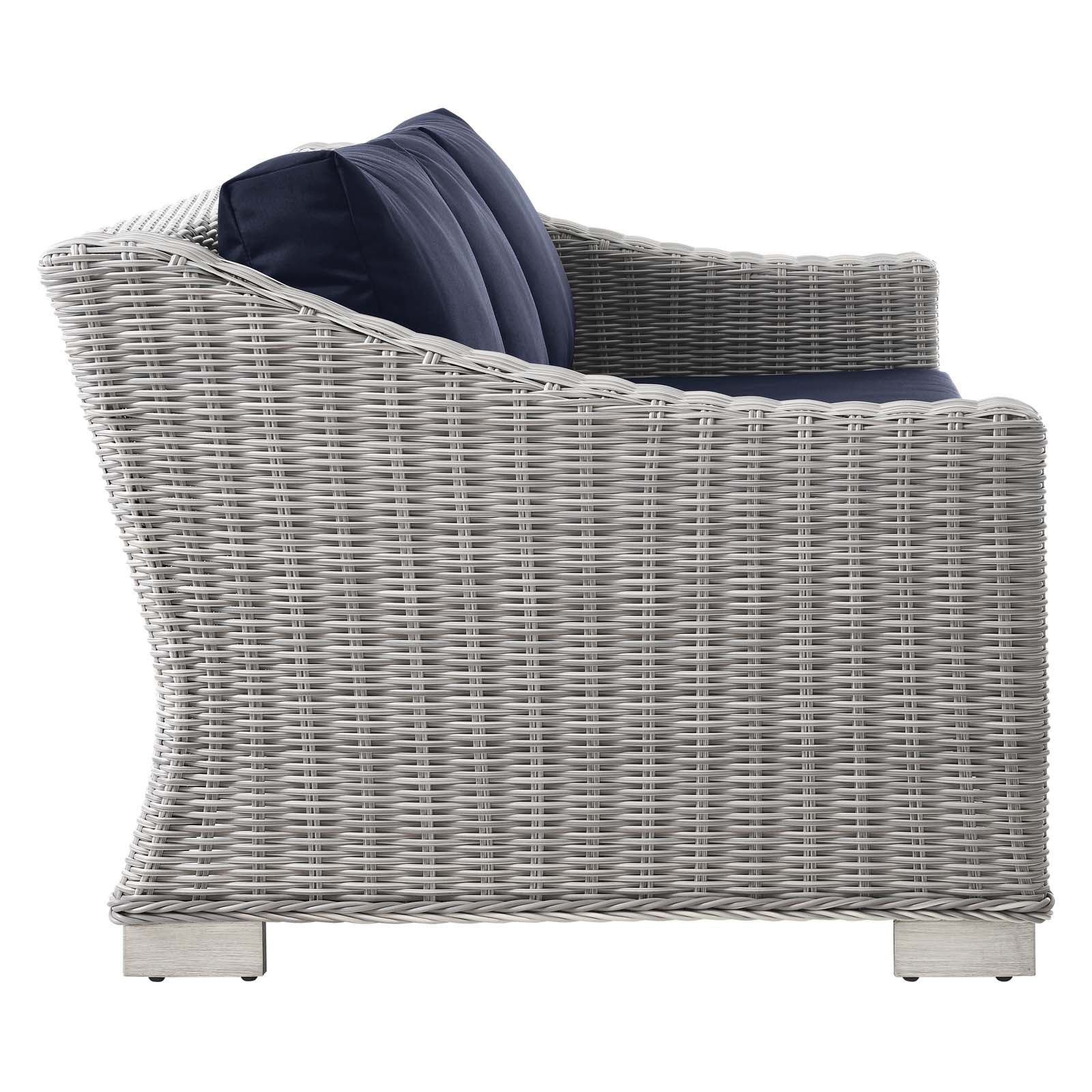 Modway Outdoor Sofas - Conway Outdoor Patio Wicker Rattan Sofa Light Gray Navy