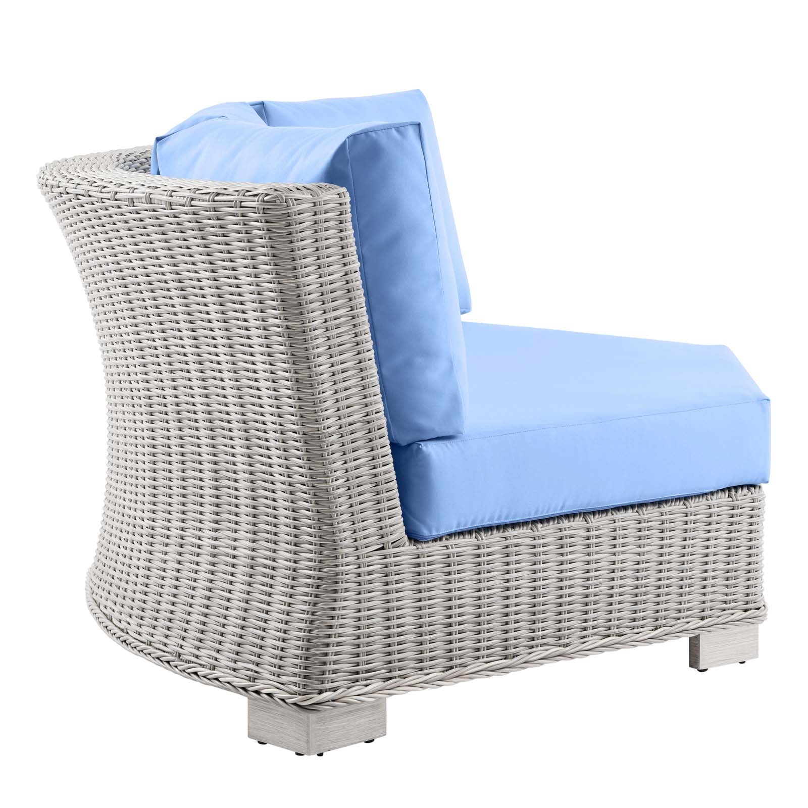 Modway Outdoor Chairs - Conway Outdoor Patio Wicker Rattan Round Corner Chair Light Gray Light Blue