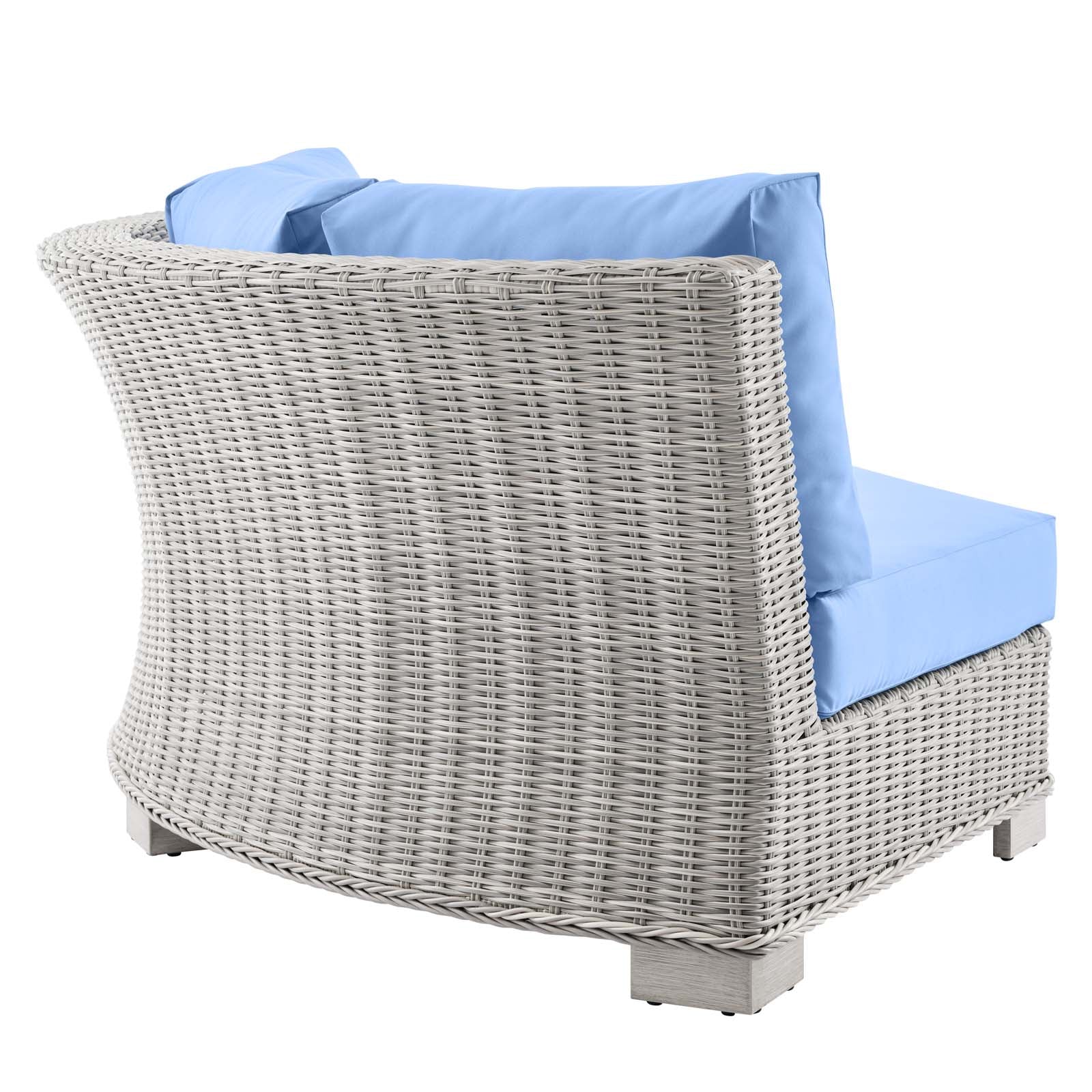 Modway Outdoor Chairs - Conway Outdoor Patio Wicker Rattan Round Corner Chair Light Gray Light Blue