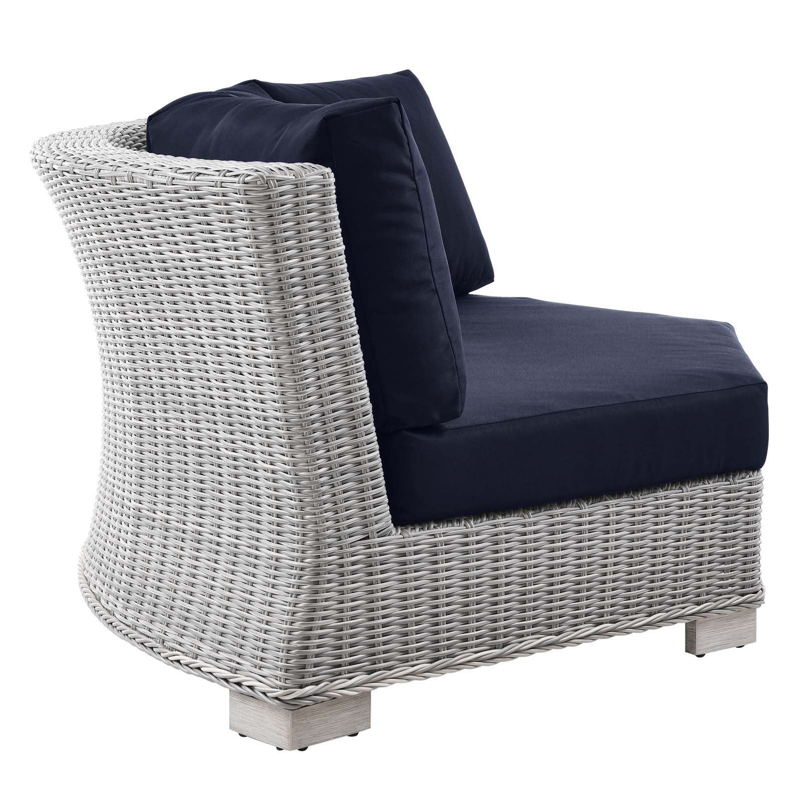 Modway Outdoor Chairs - Conway Outdoor Patio Wicker Rattan Round Corner Chair Light Gray Navy