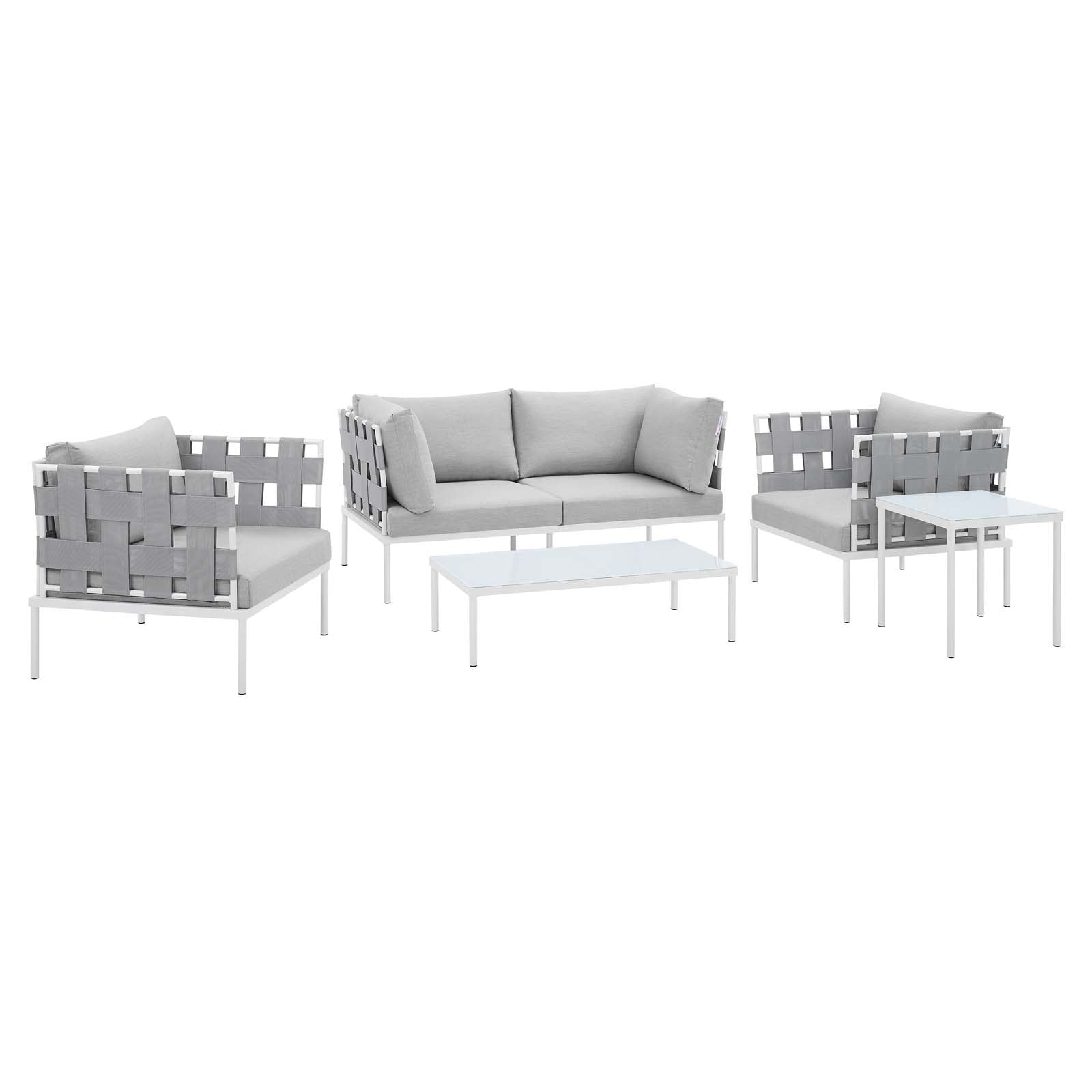 Modway Outdoor Conversation Sets - Harmony 5 Piece Sunbrella Outdoor Patio Aluminum Furniture Set Gray