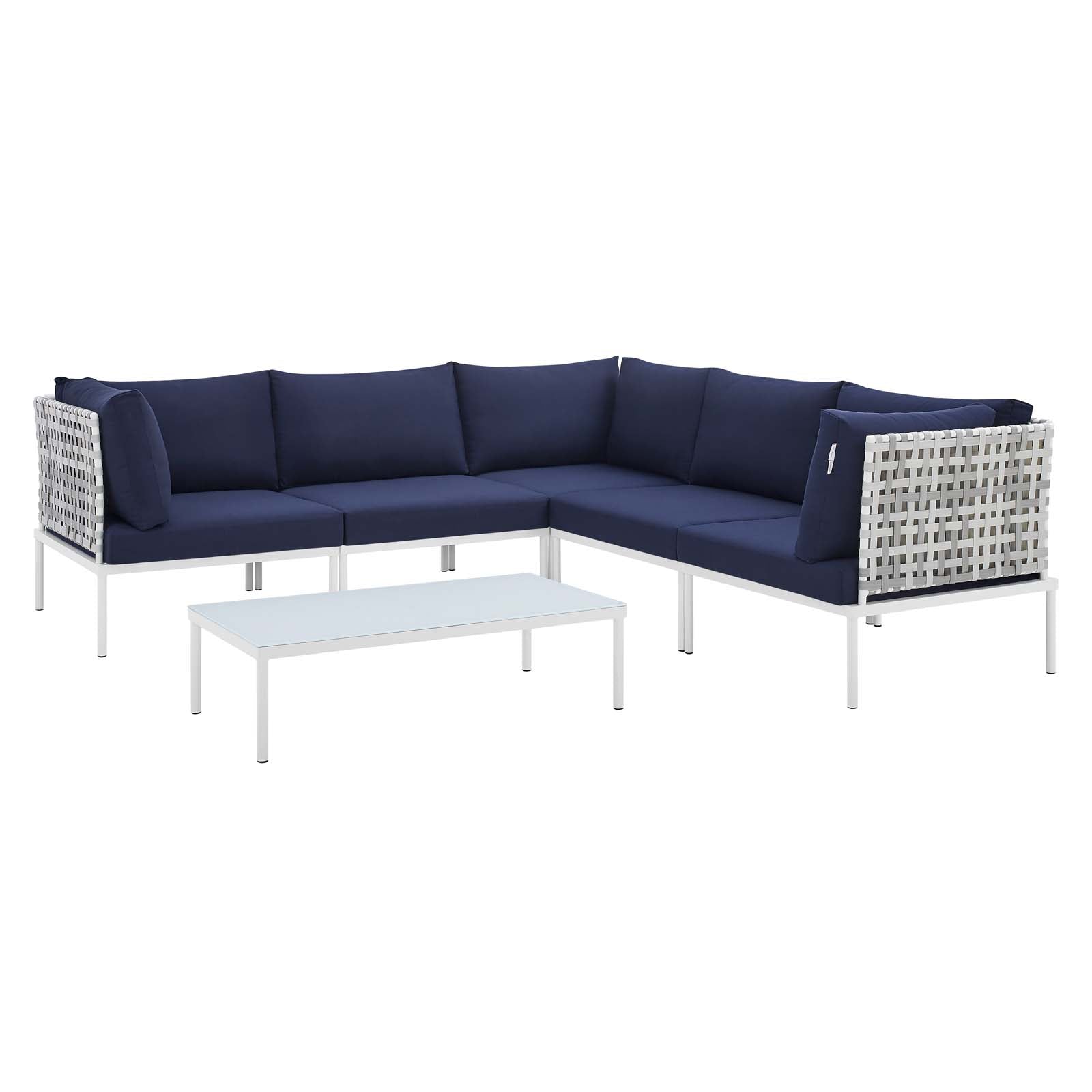 Modway Outdoor Conversation Sets - Harmony 6-Piece Sunbrella Outdoor Patio Aluminum Sectional Sofa Set Taupe Navy