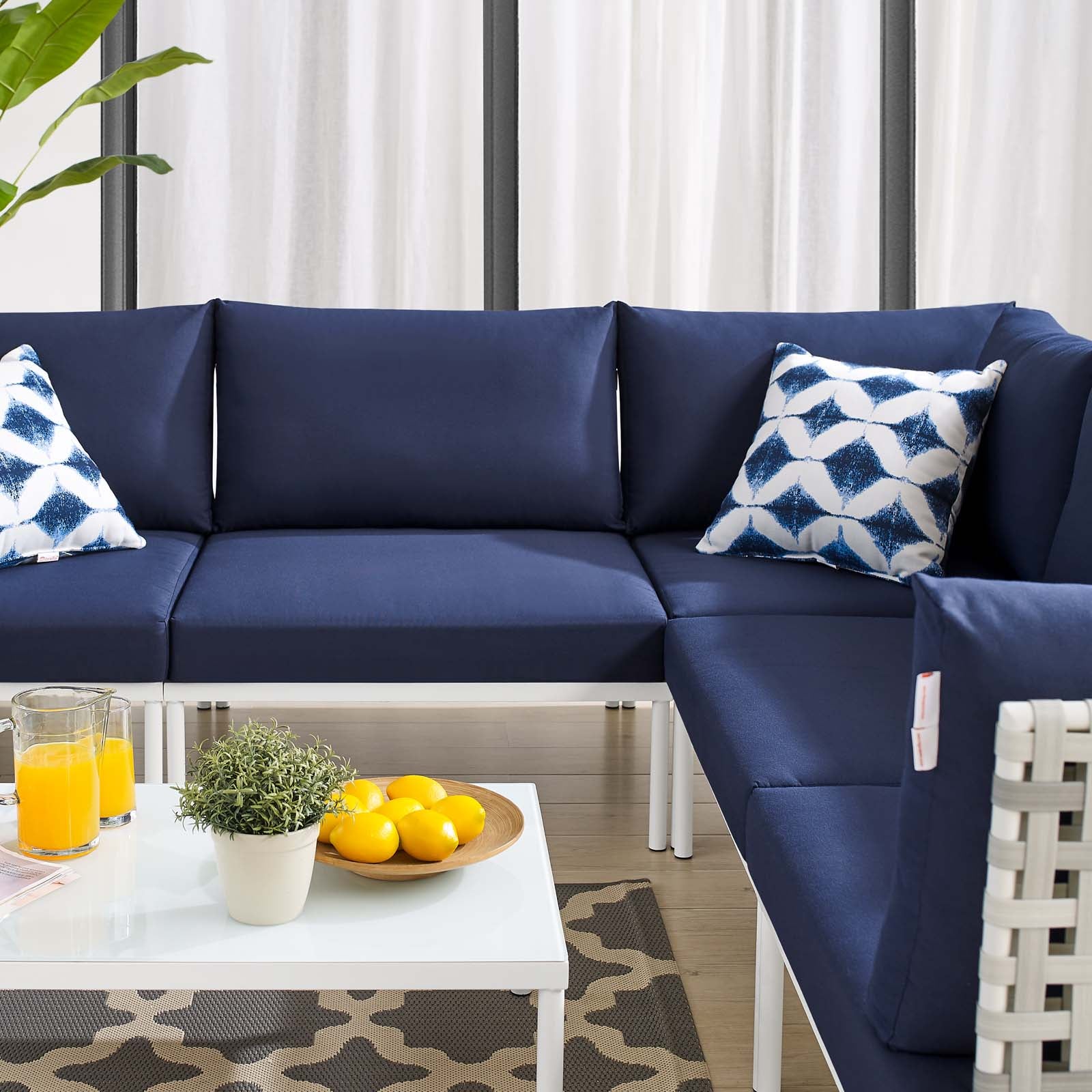 Modway Outdoor Conversation Sets - Harmony 6-Piece Sunbrella Outdoor Patio Aluminum Sectional Sofa Set Taupe Navy