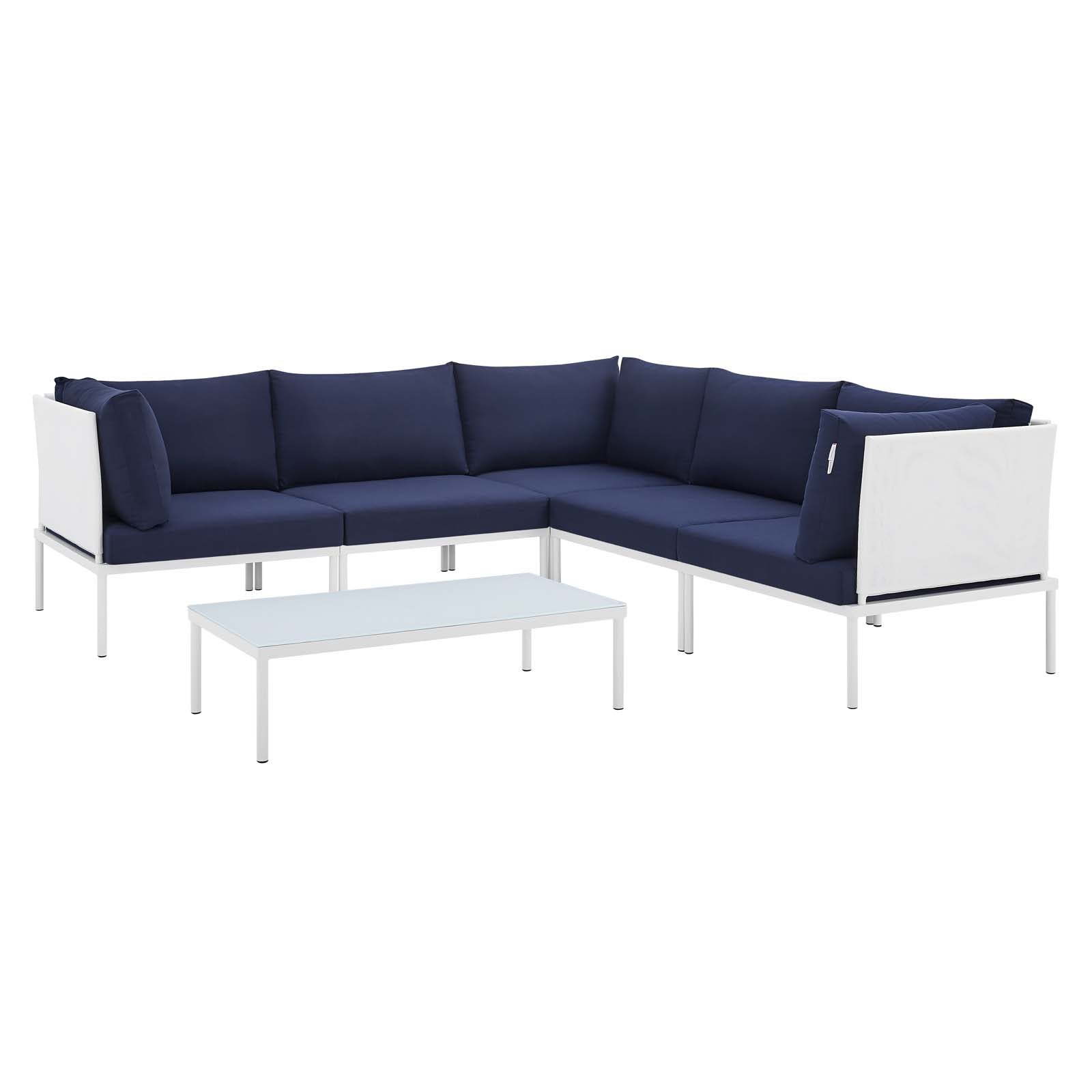 Modway Outdoor Conversation Sets - Harmony 6-Piece Sunbrella Outdoor Patio Aluminum Sectional Sofa Set White Navy