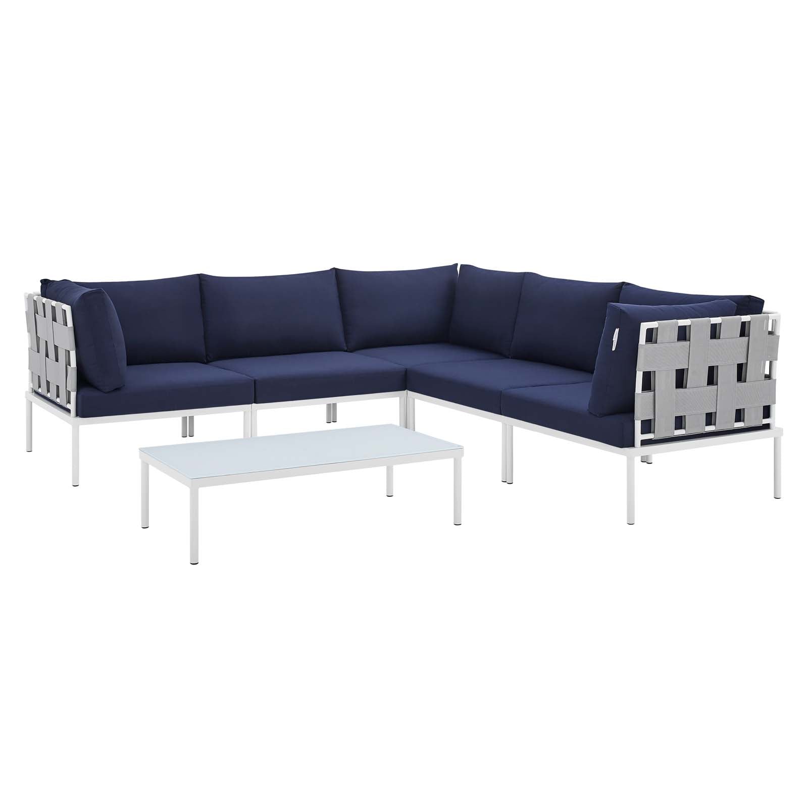 Modway Outdoor Conversation Sets - Harmony 6-Piece Sunbrella Outdoor Patio Aluminum Sectional Sofa Set Gray Navy