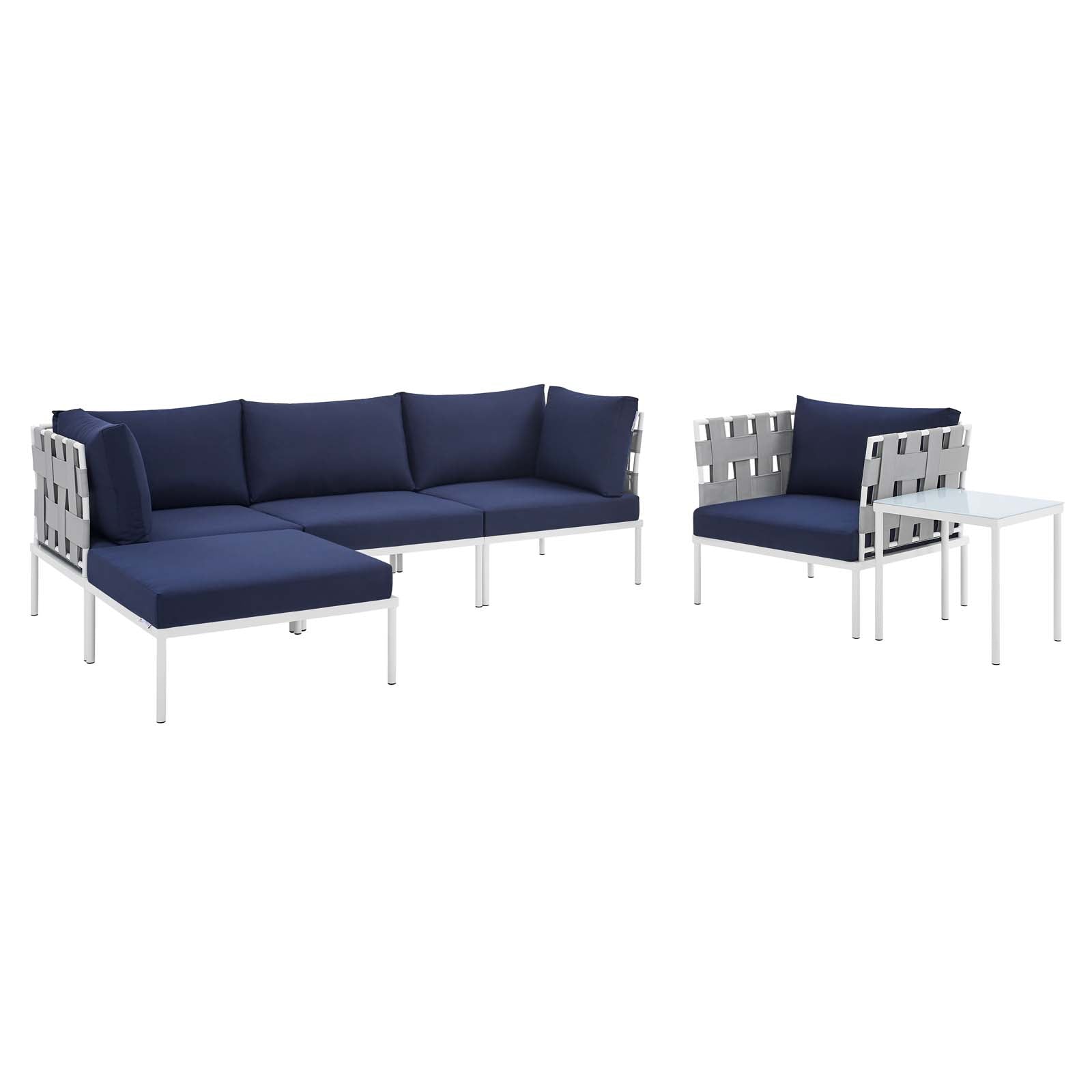 Modway Outdoor Conversation Sets - Harmony 6-Piece Sunbrella Outdoor Patio Aluminum Seating Set Gray Navy