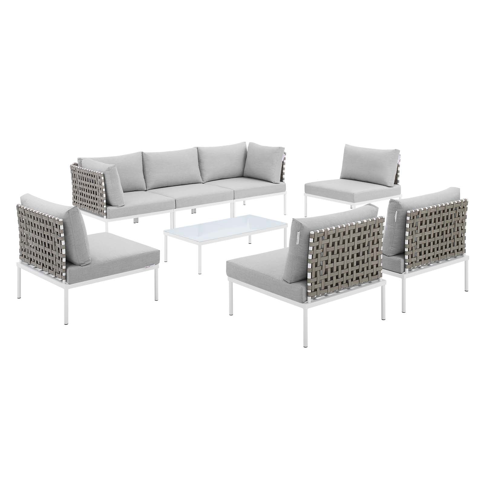 Modway Outdoor Conversation Sets - Harmony 8 Piece Sunbrella Basket Weave Outdoor Patio Sectional Sofa Set Tan Gray