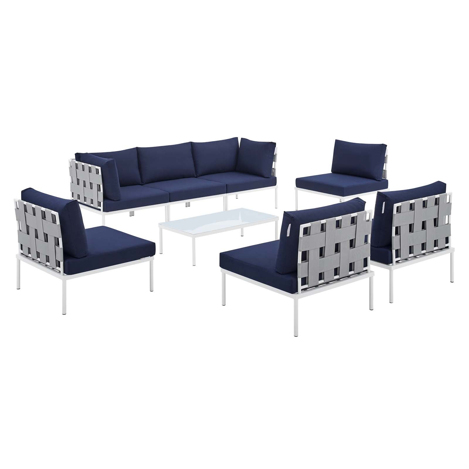 Modway Outdoor Conversation Sets - Harmony 8-Piece Sunbrella Outdoor Patio All Mesh Sectional Sofa Set Gray Navy