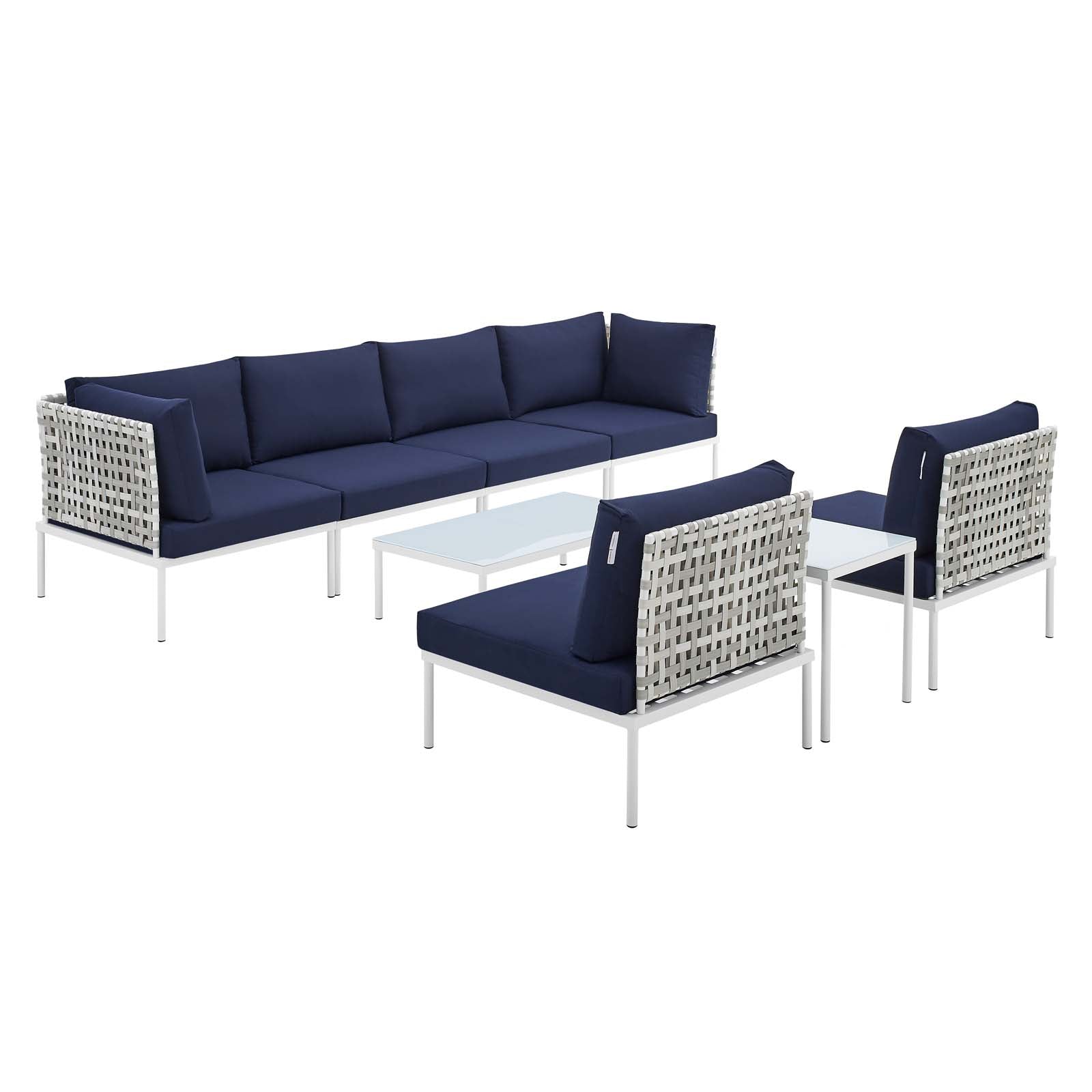 Modway Outdoor Conversation Sets - Harmony 8 Pc 32" Outdoor Patio Aluminum Sectional Sofa Set Taupe Navy