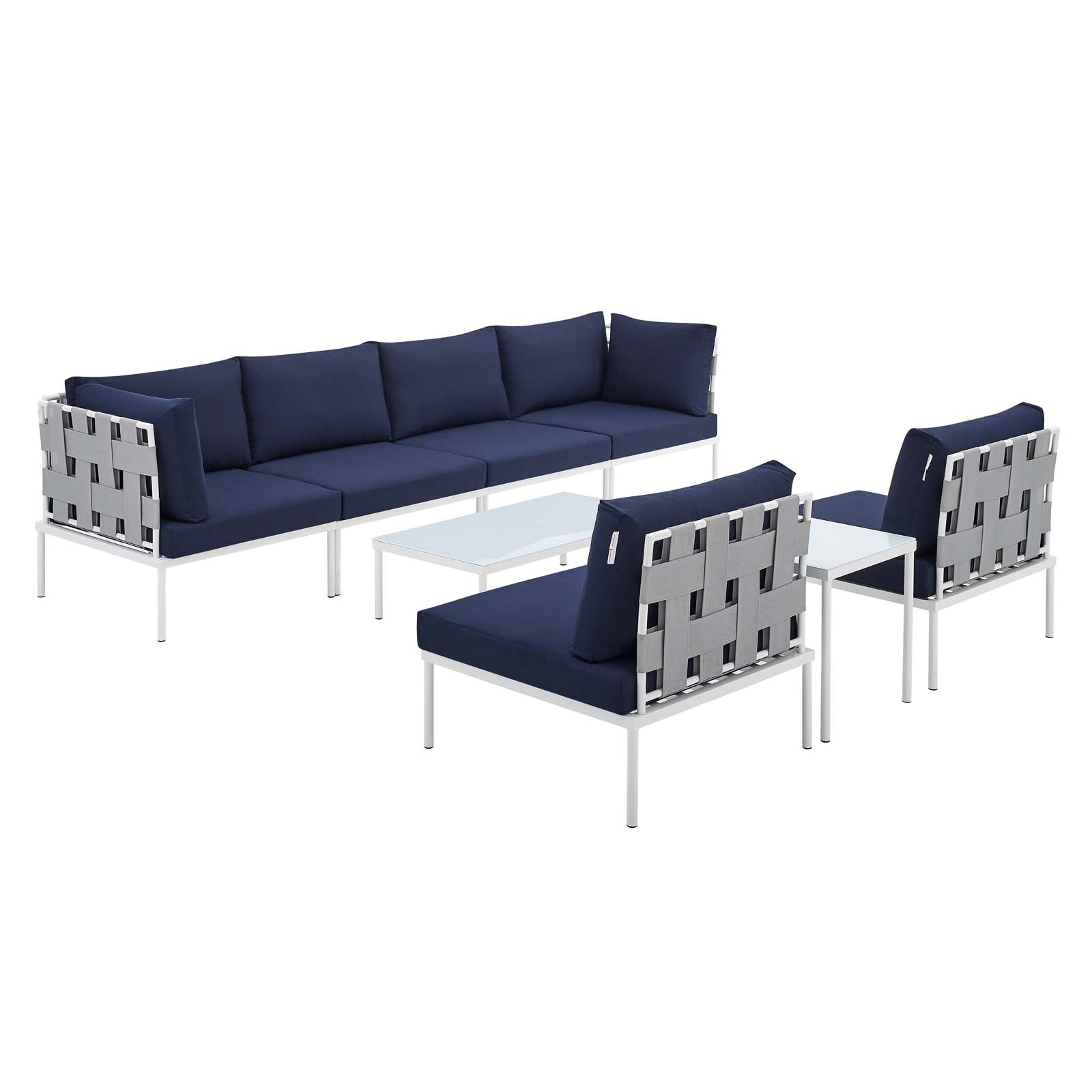 Modway Outdoor Conversation Sets - Harmony 8-Piece 87.5" Sunbrella Outdoor Patio Aluminum Sectional Sofa Set Gray Navy