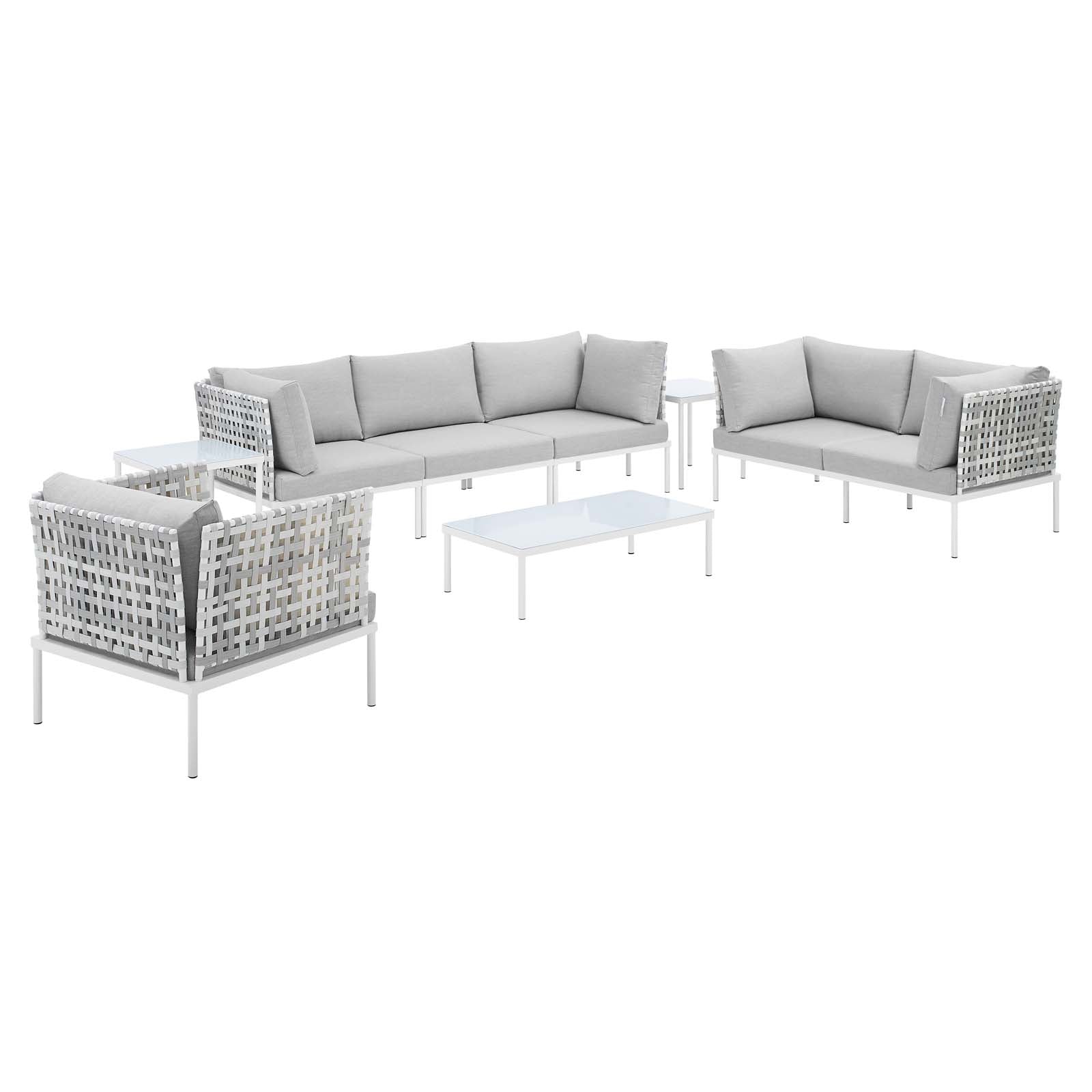 Modway Outdoor Conversation Sets - Harmony 8 Piece Sunbrella Basket Weave Outdoor Patio Aluminum Seating Set Taupe Gray