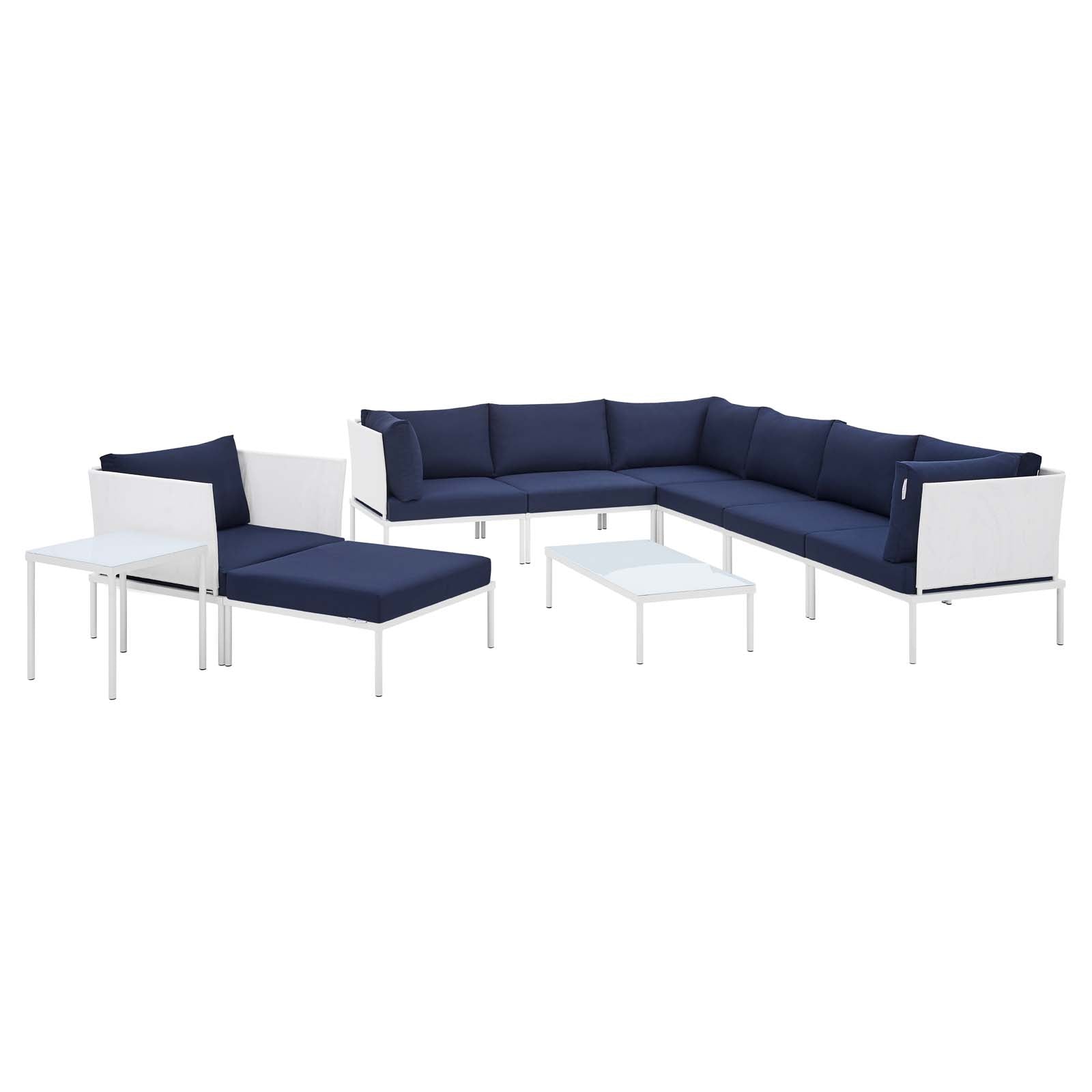 Modway Outdoor Conversation Sets - Harmony 10-Piece Sunbrella 152" Outdoor Patio Sectional Sofa Set White Navy