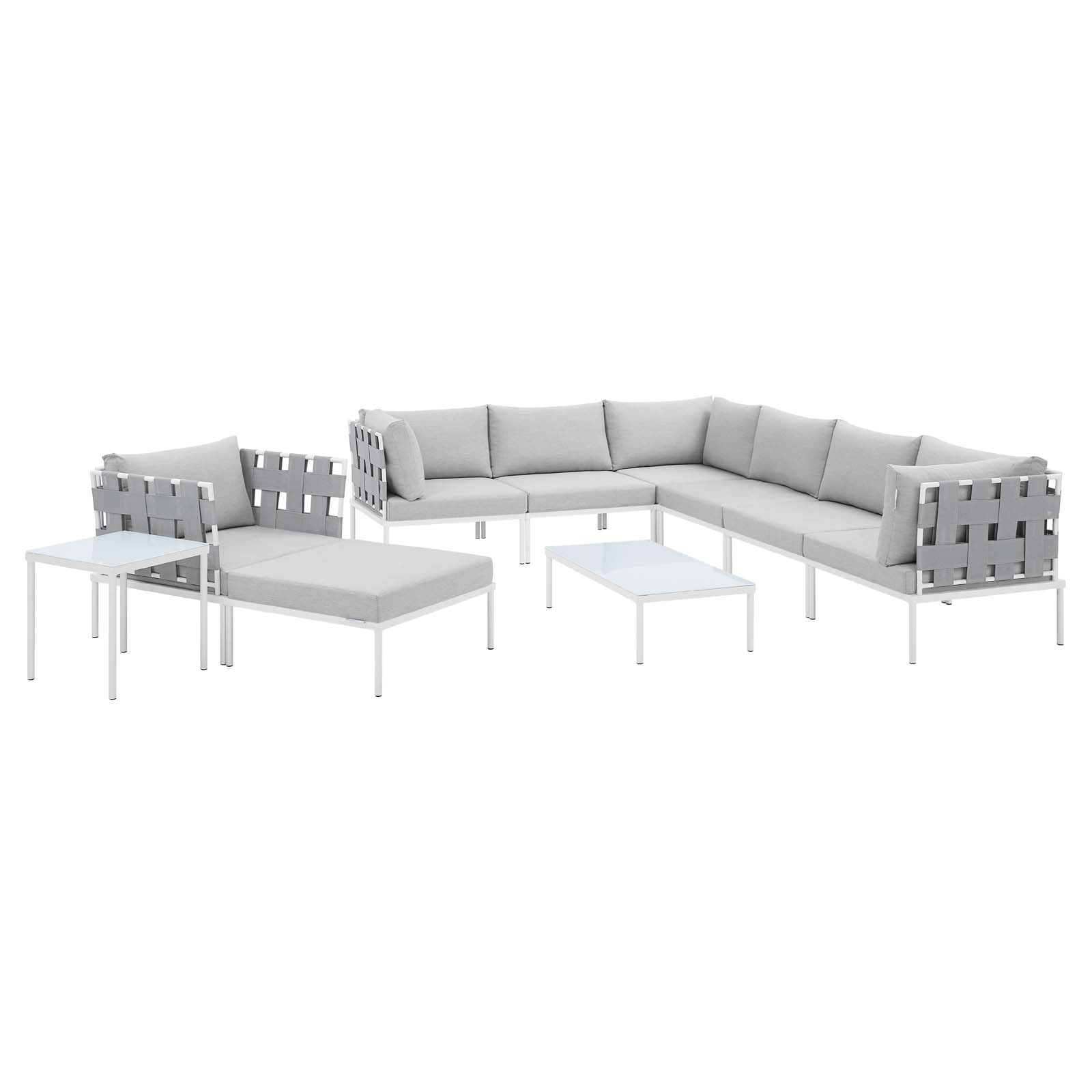 Modway Outdoor Conversation Sets - Harmony 10 Piece Sunbrella Outdoor Patio Aluminum Sectional Sofa Set Gray