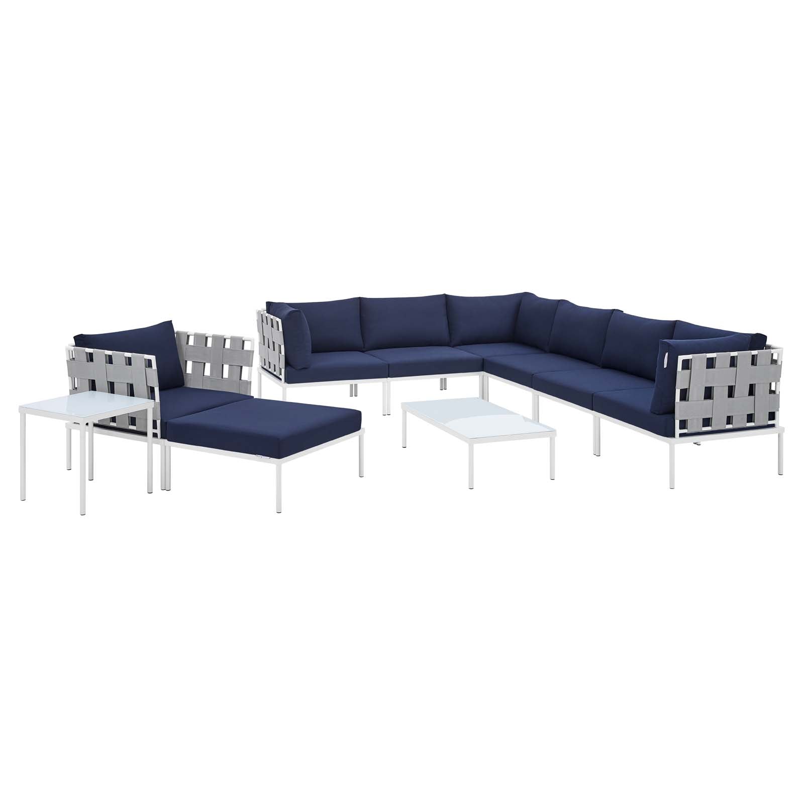 Modway Outdoor Conversation Sets - Harmony 10-Piece 32" Sunbrella Outdoor Patio Aluminum Sectional Sofa Set Gray Navy