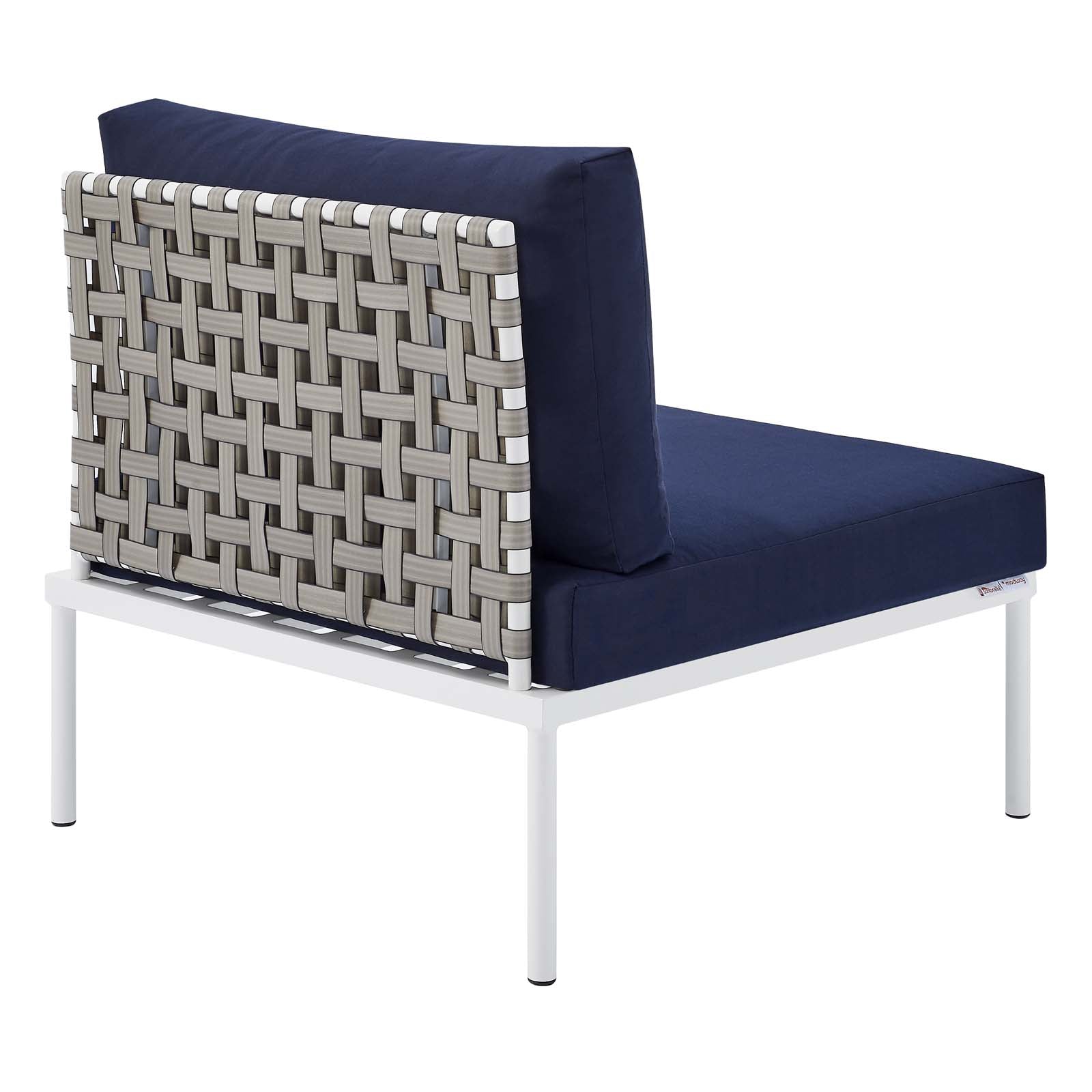 Modway Outdoor Chairs - Harmony Sunbrella Basket Weave Outdoor Patio Aluminum Armless Chair Tan Navy