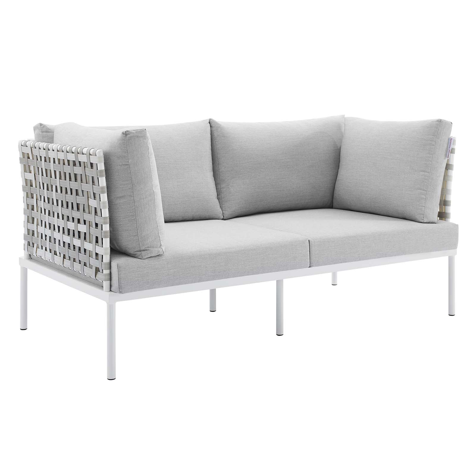 Modway Outdoor Sofas - Harmony Sunbrella Basket Weave Outdoor Patio Aluminum Loveseat Taupe Gray