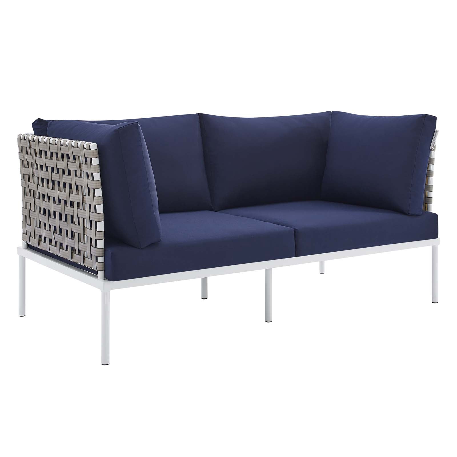 Modway Outdoor Sofas - Harmony Sunbrella Basket Weave Outdoor Patio Aluminum Loveseat Tan Navy