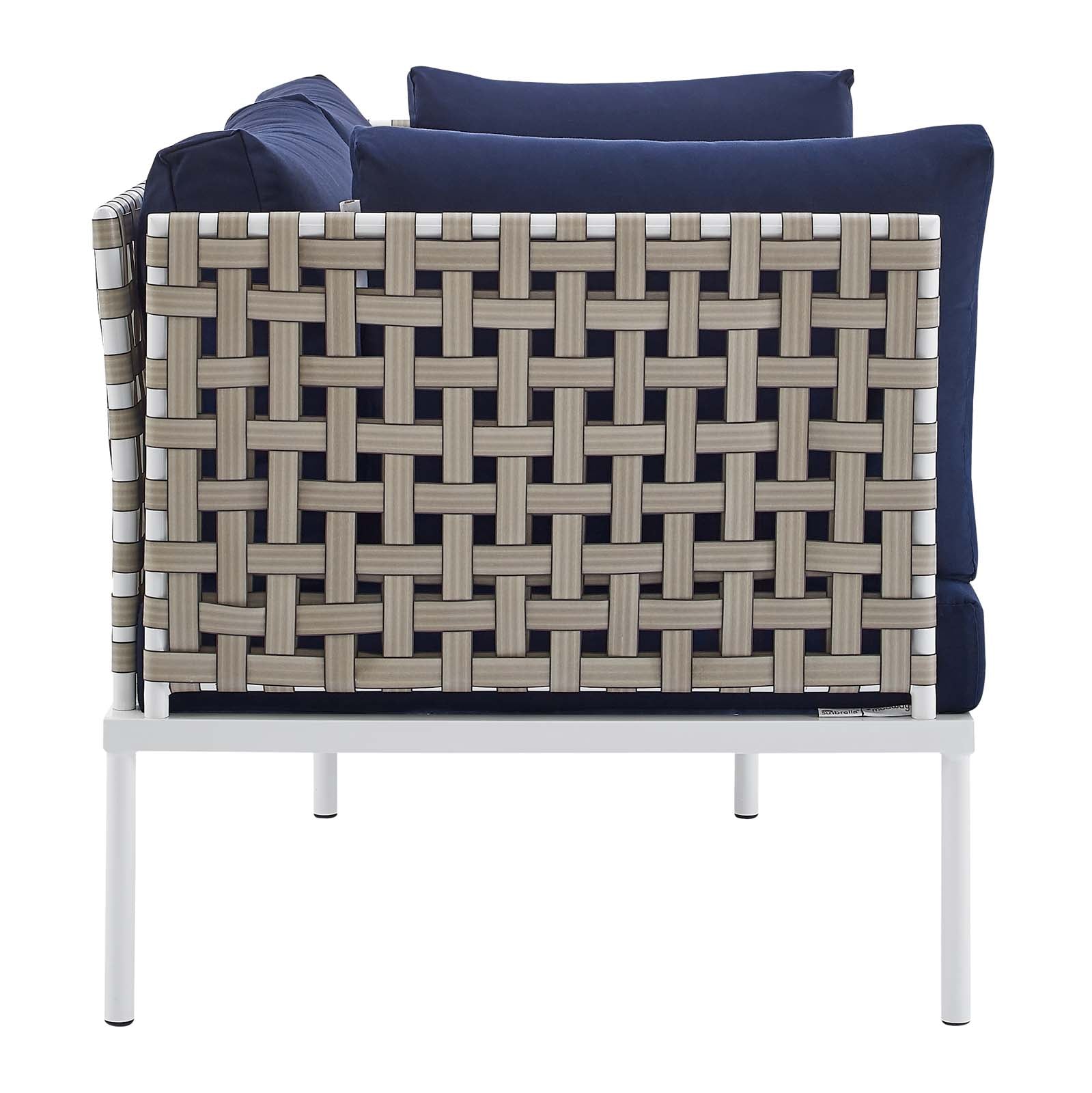 Modway Outdoor Sofas - Harmony Sunbrella Basket Weave Outdoor Patio Aluminum Loveseat Tan Navy