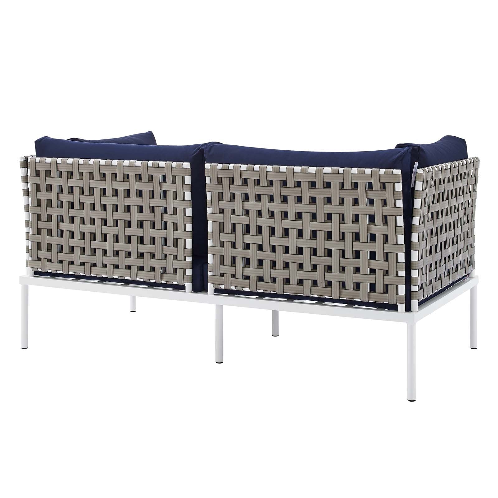 Modway Outdoor Sofas - Harmony Sunbrella Basket Weave Outdoor Patio Aluminum Loveseat Tan Navy