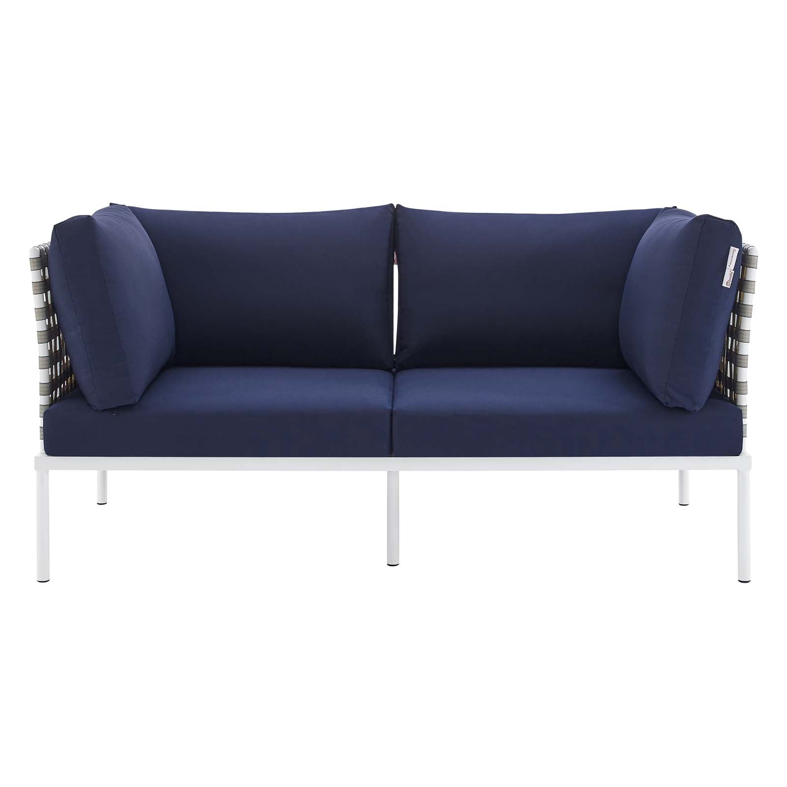 Modway Outdoor Sofas - Harmony Sunbrella Basket Weave Outdoor Patio Aluminum Loveseat Tan Navy