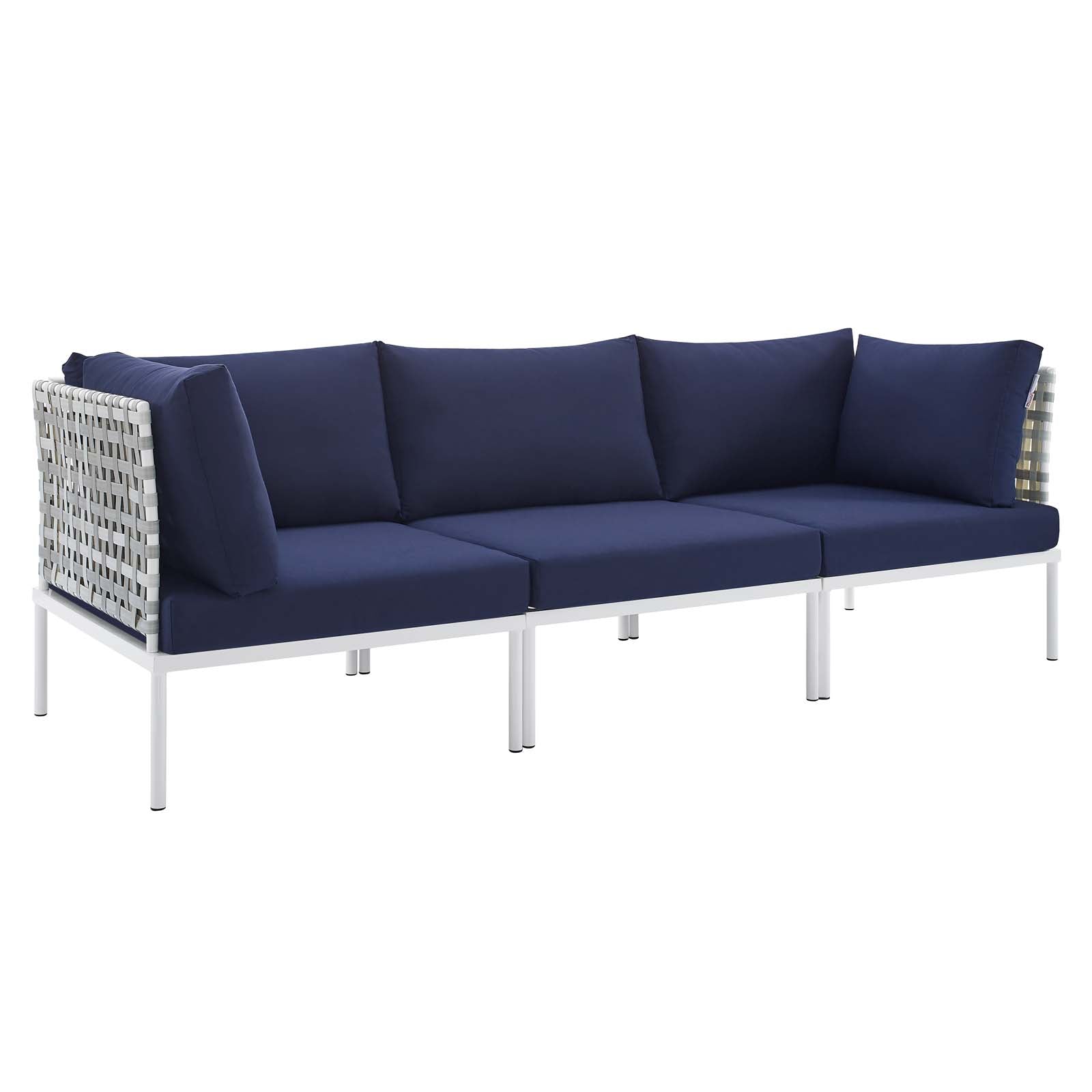 Modway Outdoor Sofas - Harmony Sunbrella Basket Weave Outdoor Patio Aluminum Sofa Taupe Navy