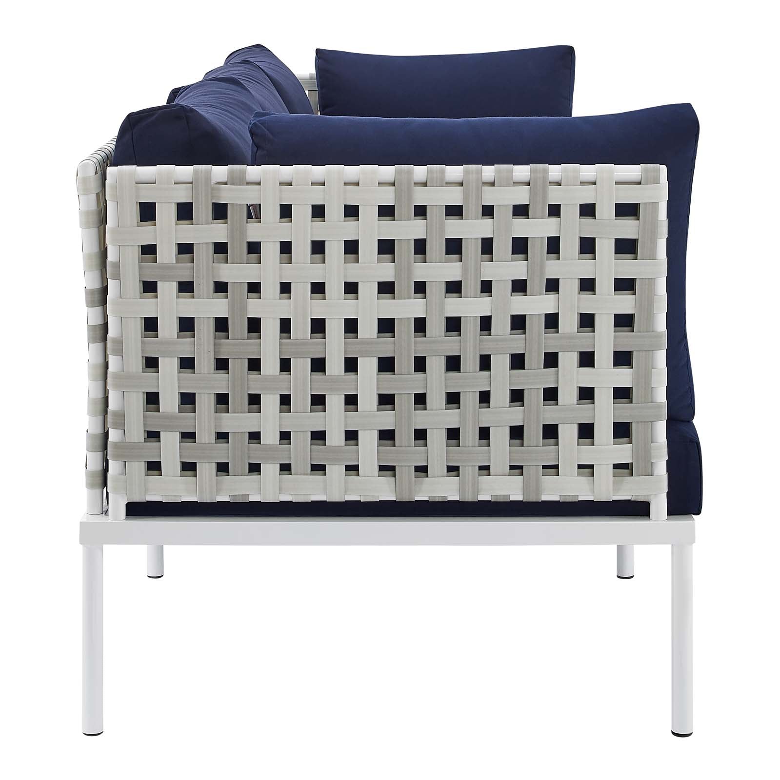 Modway Outdoor Sofas - Harmony Sunbrella Basket Weave Outdoor Patio Aluminum Sofa Taupe Navy