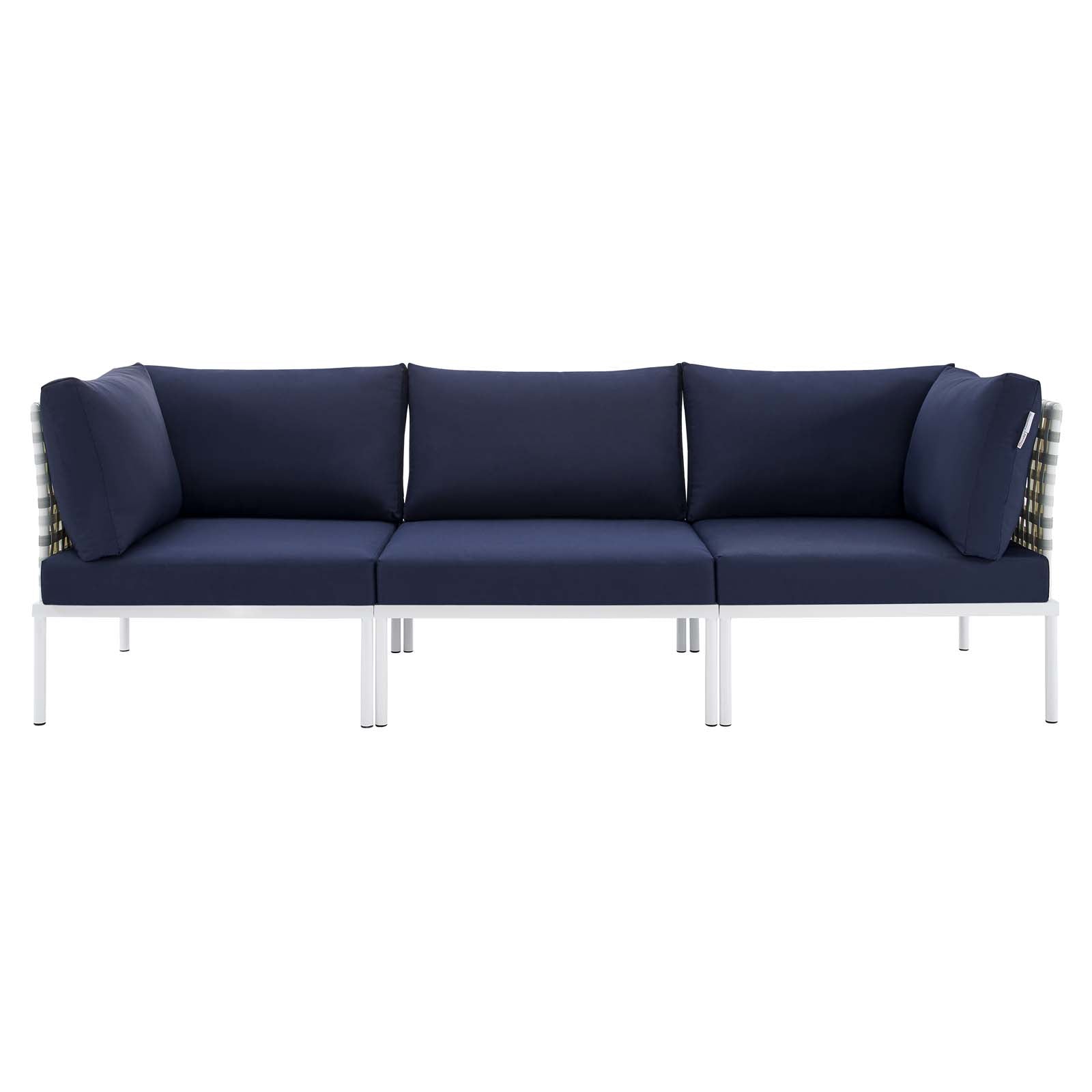 Modway Outdoor Sofas - Harmony Sunbrella Basket Weave Outdoor Patio Aluminum Sofa Taupe Navy