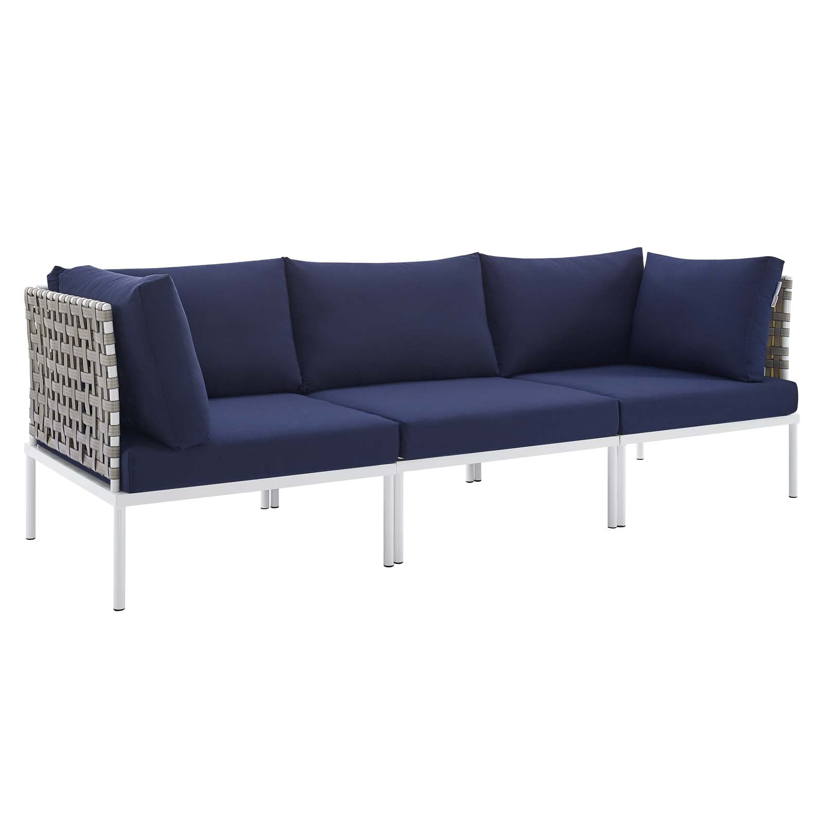 Modway Outdoor Sofas - Harmony Sunbrella Basket Weave Outdoor Patio Aluminum Sofa Tan Navy