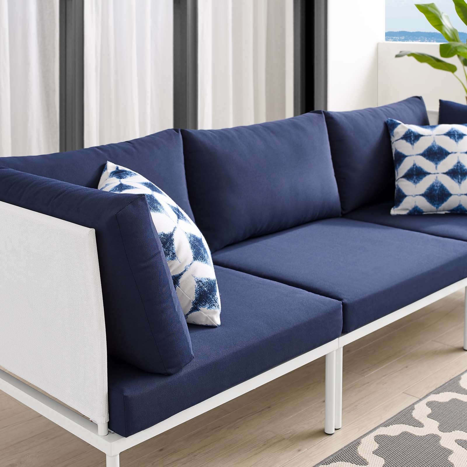 Modway Outdoor Sofas - Harmony Sunbrella Outdoor Patio Aluminum Sofa White Navy