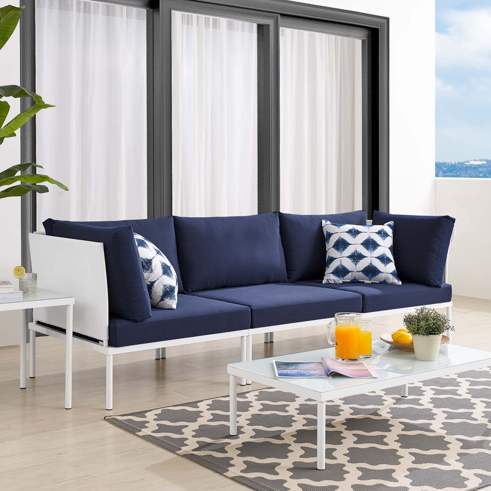 Modway Outdoor Sofas - Harmony Sunbrella Outdoor Patio Aluminum Sofa White Navy