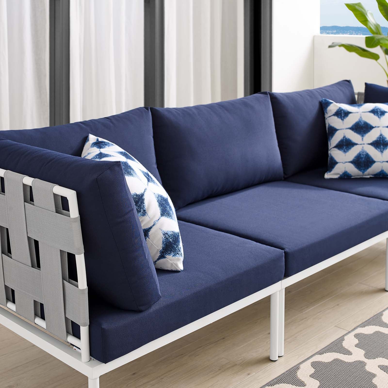 Modway Outdoor Sofas - Harmony Sunbrella Outdoor Patio Aluminum Sofa Gray Navy