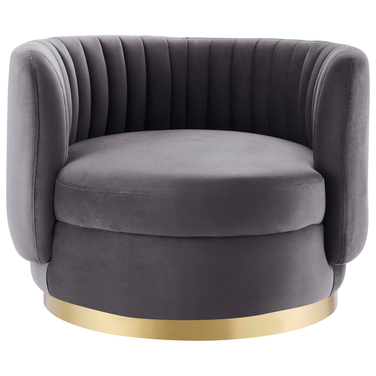 MODWAY Embrace Cognac Tufted Performance Velvet Swivel Chair EEI