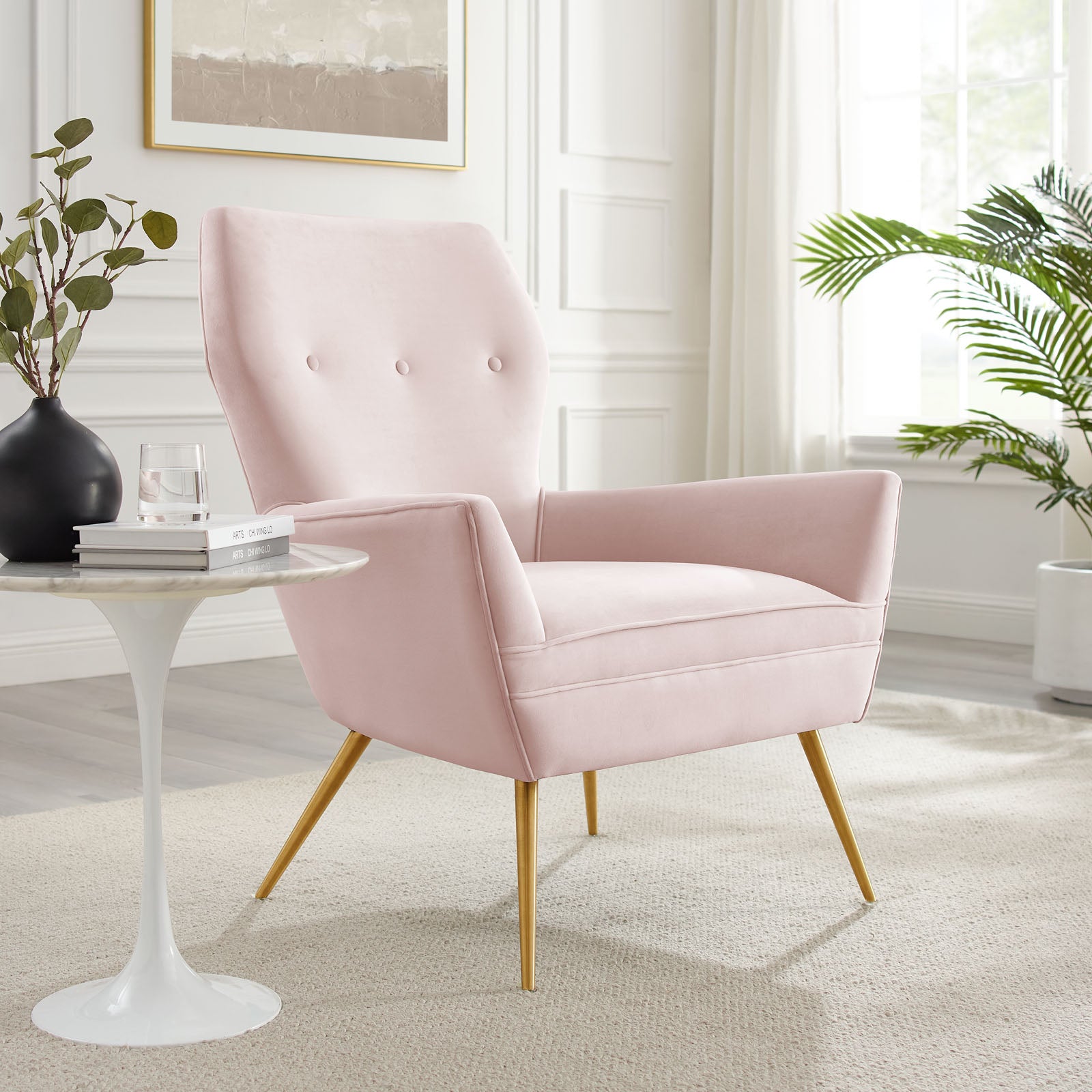 Blush velvet online armchair