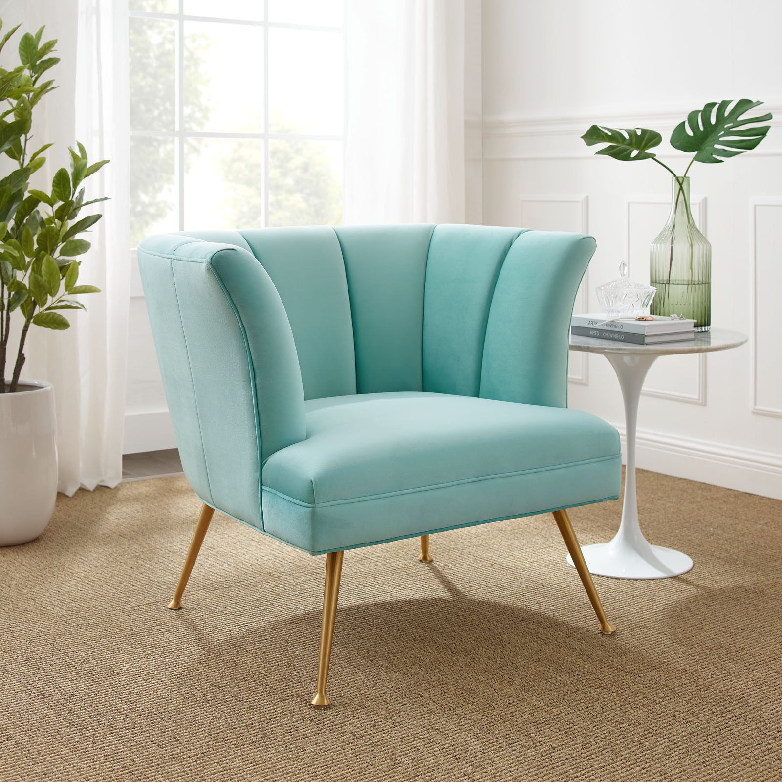 Modway Accent Chairs - Veronica-Channel-Tufted-Performance-Velvet-Armchair-Mint