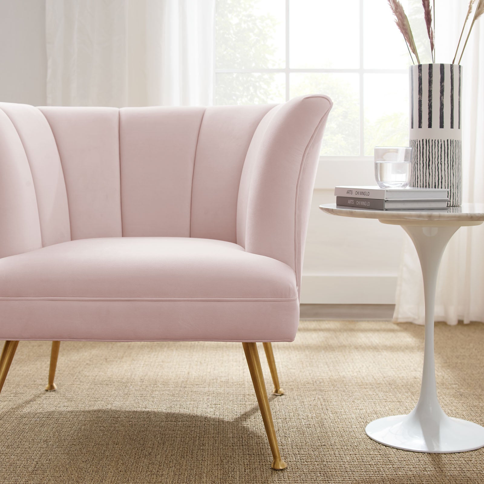 Modway Accent Chairs - Veronica-Channel-Tufted-Performance-Velvet-Armchair-Pink