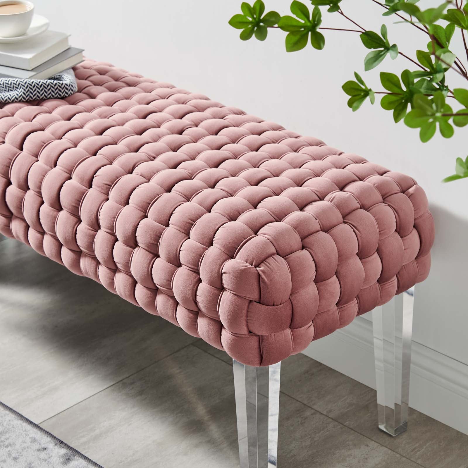 Modway Ottomans & Stools - Prologue Woven Performance Velvet Ottoman Dusty Rose