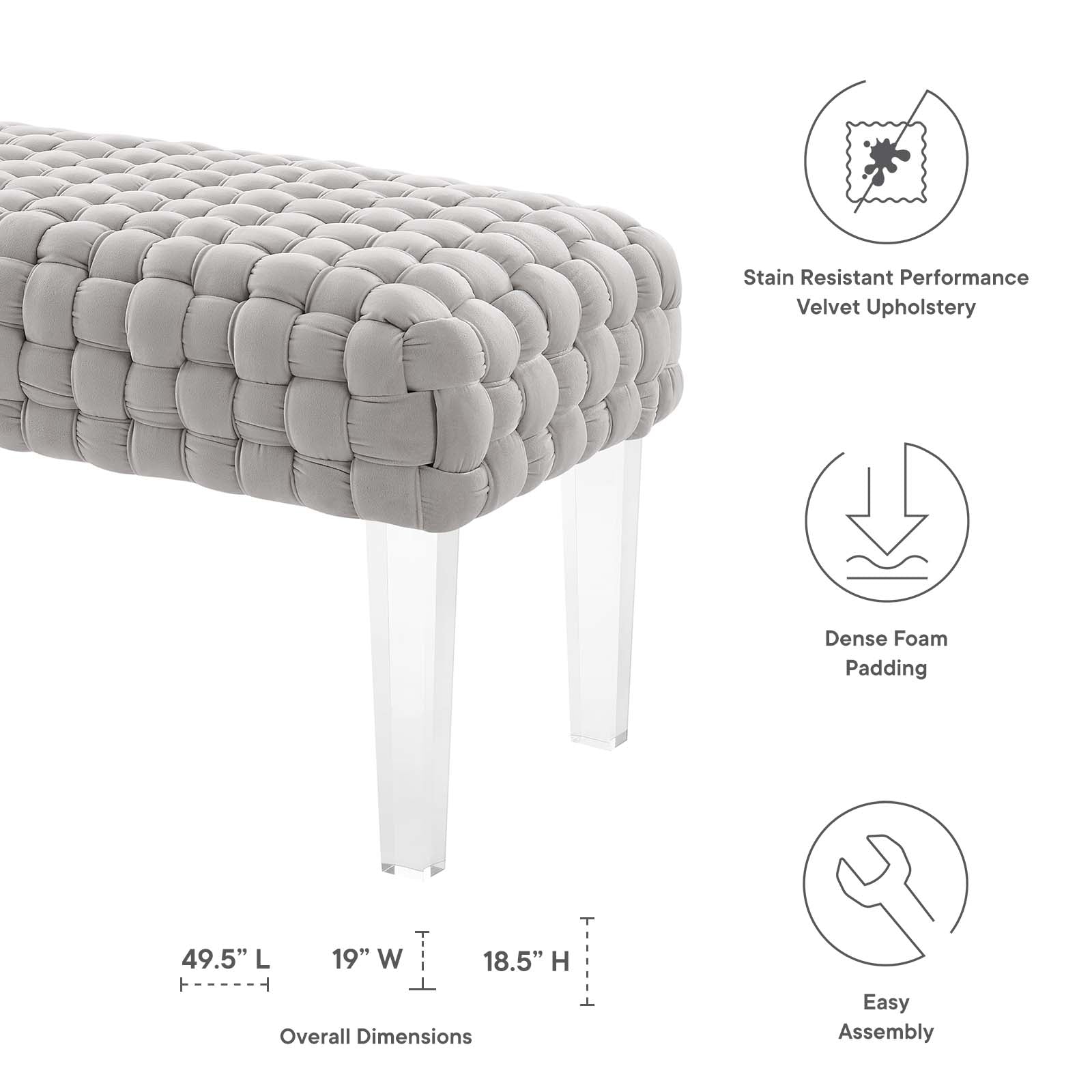 Modway Ottomans & Stools - Prologue Woven Performance Velvet Ottoman Light Gray