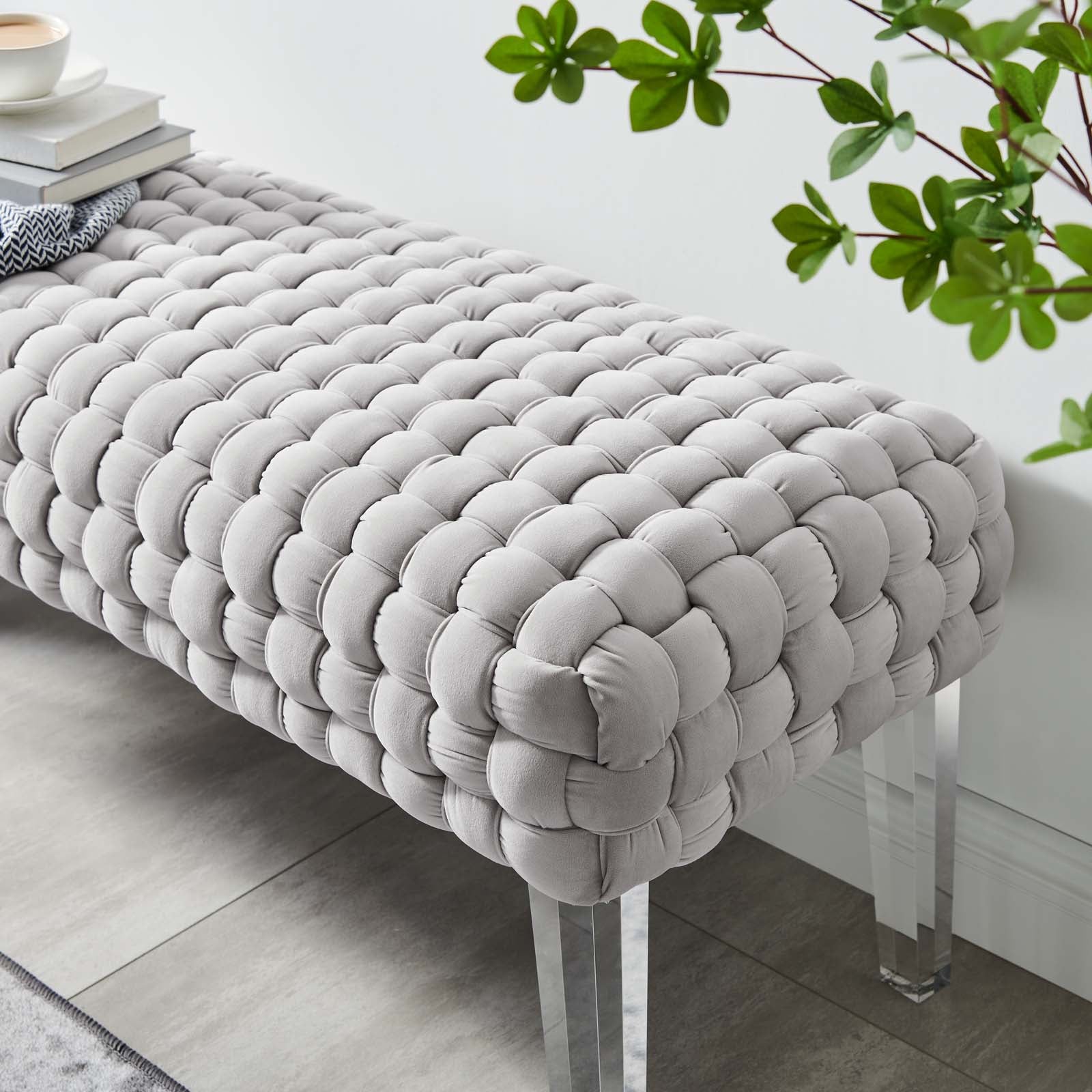 Modway Ottomans & Stools - Prologue Woven Performance Velvet Ottoman Light Gray