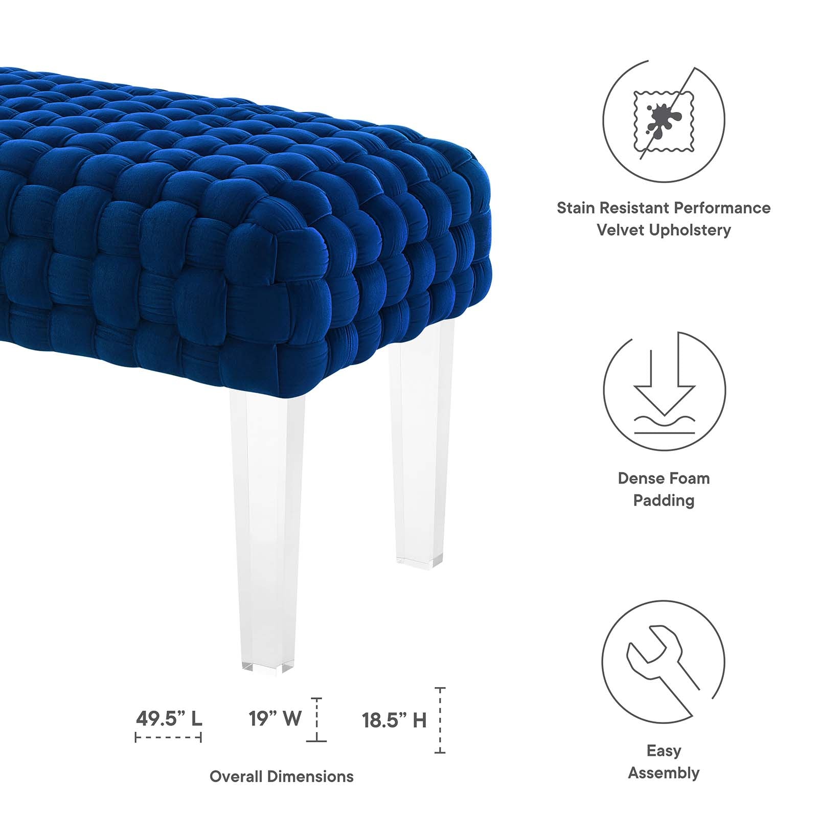 Modway Ottomans & Stools - Prologue Woven Performance Velvet Ottoman Navy