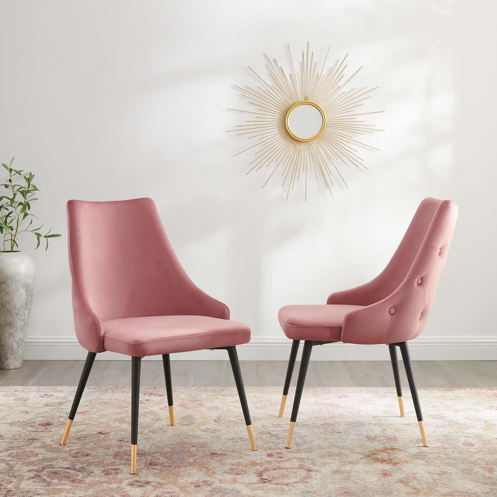 Modway Dining Chairs - Adorn Dining Side Chair Performance Velvet Dusty Rose (Set of 2)