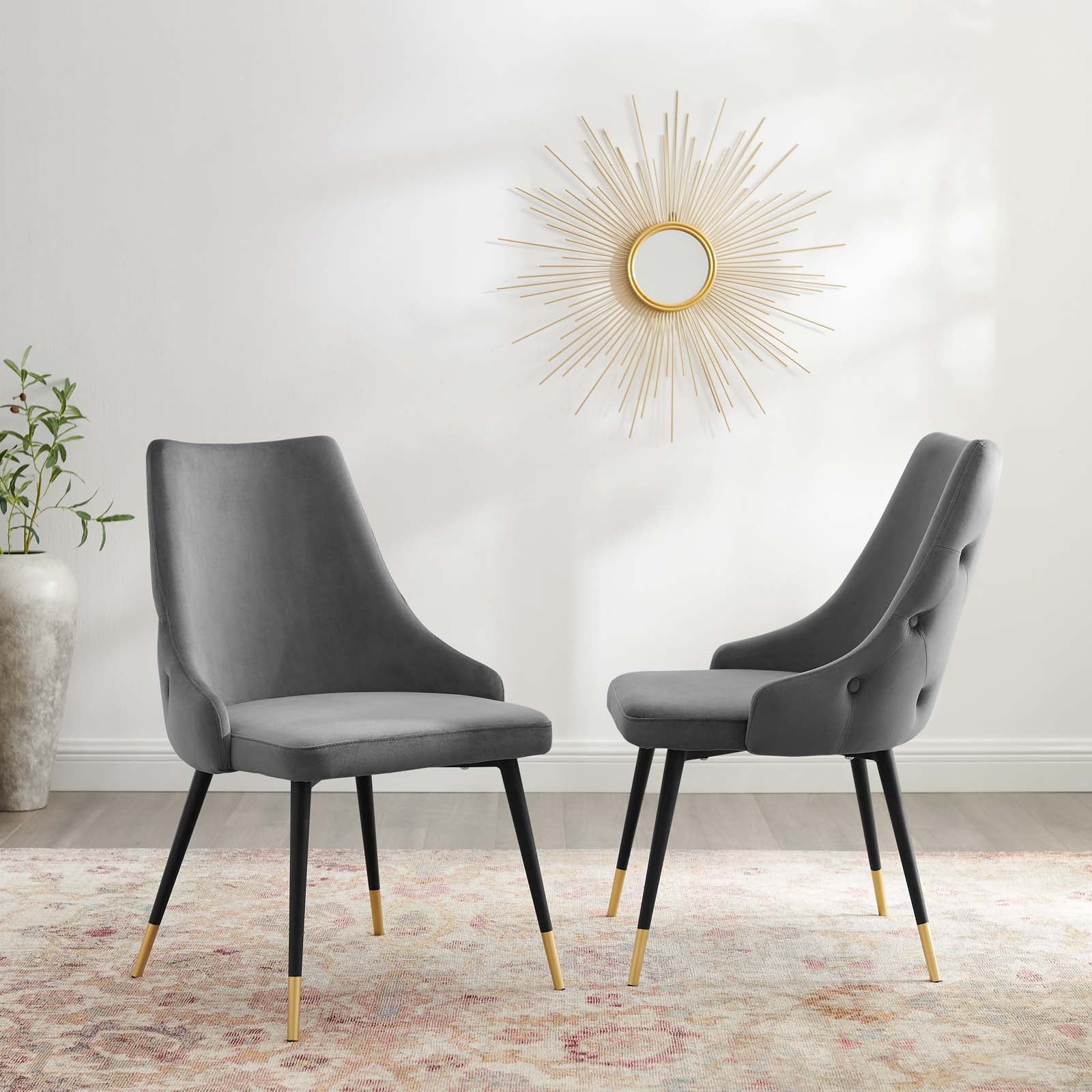 Modway Dining Chairs - Adorn Dining Side Chair Performance Velvet Gray (Set of 2)