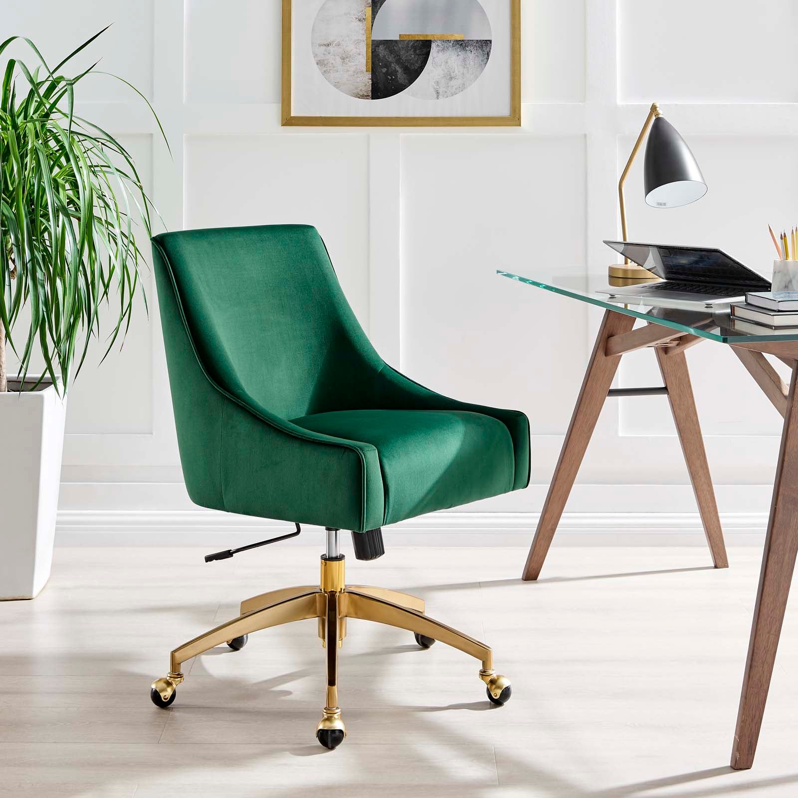 Modway Task Chairs - Discern Performance Velvet Office Chair Green 38"H