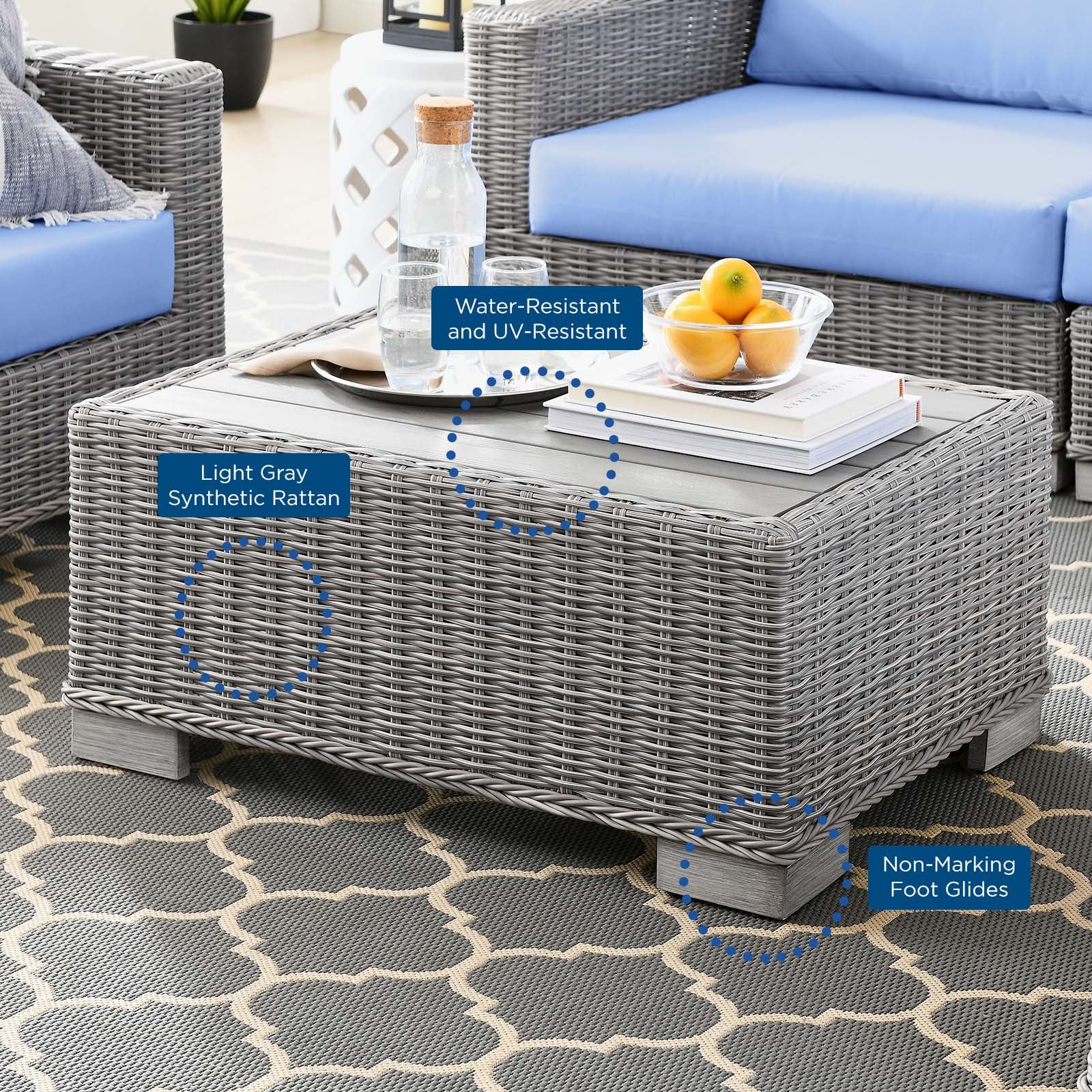 Modway Outdoor Conversation Sets - Conway 4 Piece Outdoor Patio Wicker Rattan Furniture Set Gray 150"