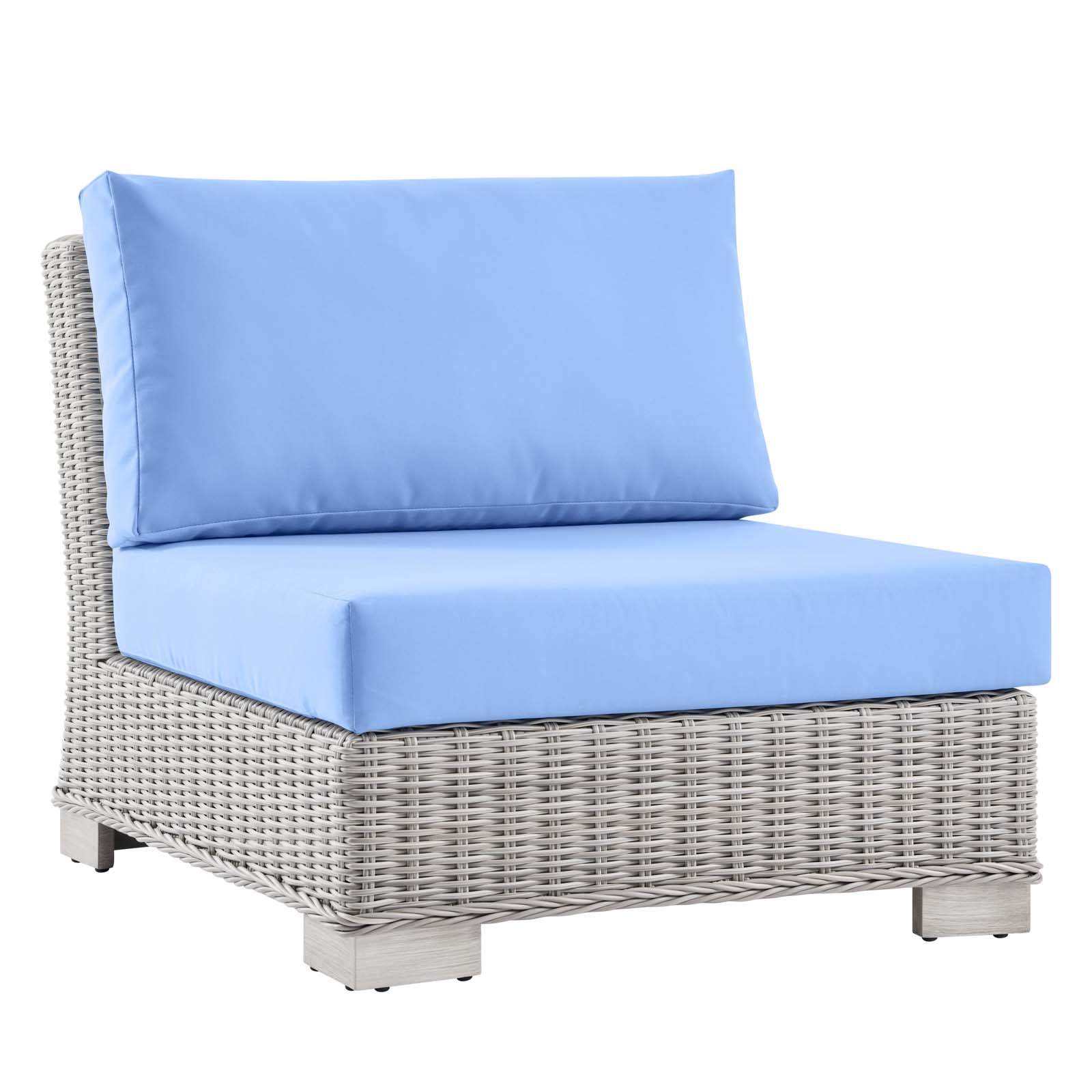 Modway Outdoor Conversation Sets - Conway Outdoor Patio Wicker Rattan 5 Piece Sectional Sofa Furniture Set Light Gray Light Blue