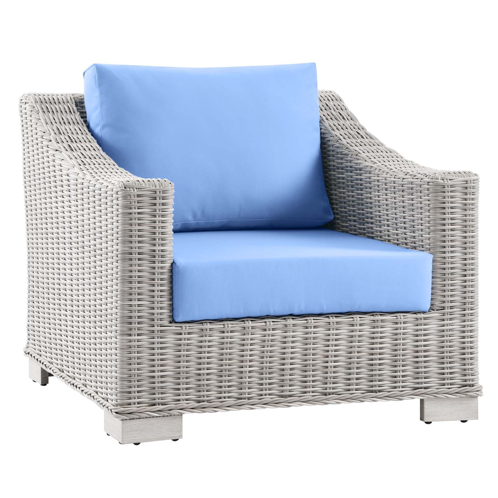 Modway Outdoor Conversation Sets - Conway 4 Piece Outdoor Patio Wicker Rattan Furniture Set Light Gray Light Blue