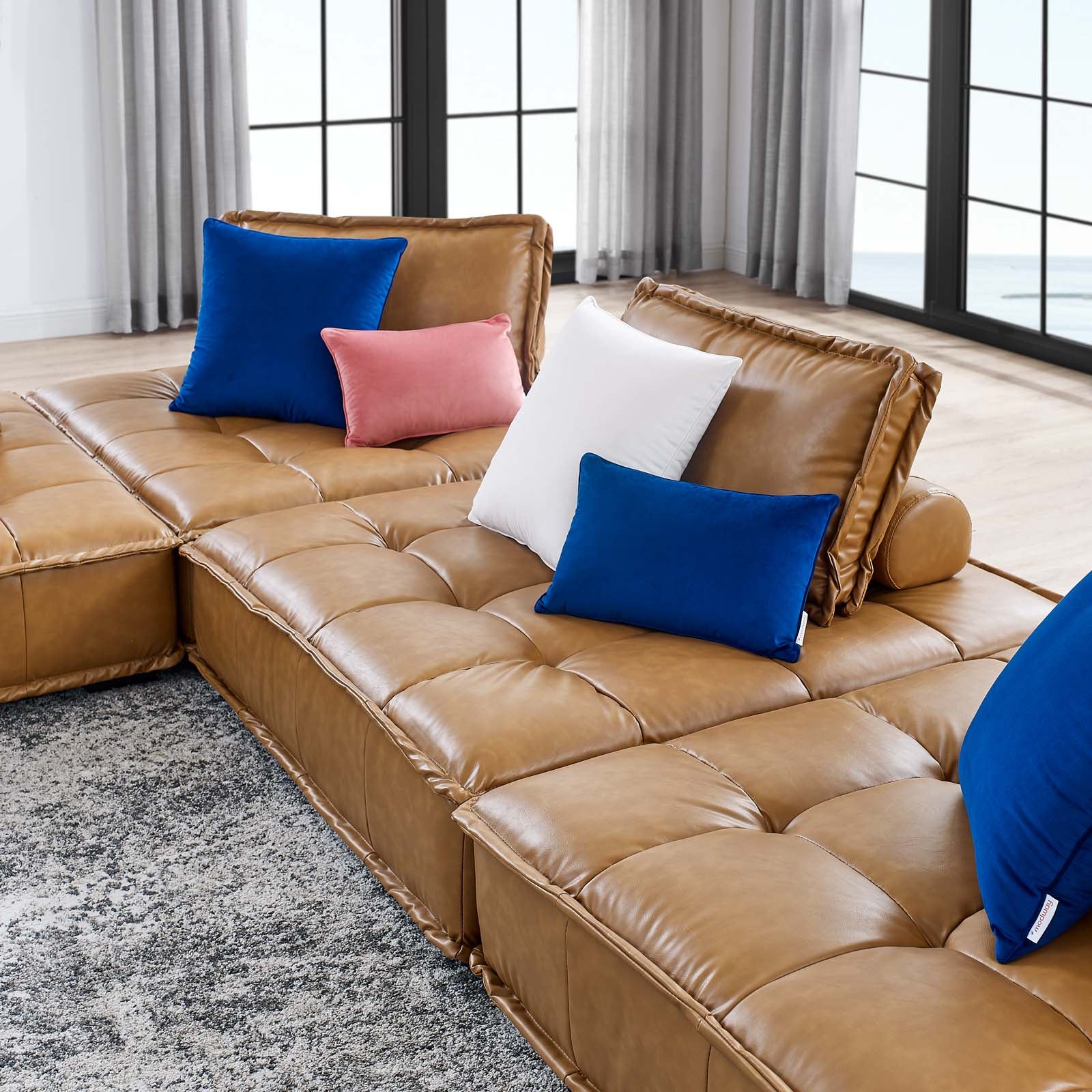 Modway Sectional Sofas - Saunter Tufted Vegan Leather Vegan Leather 4-Piece Sectional Sofa Tan