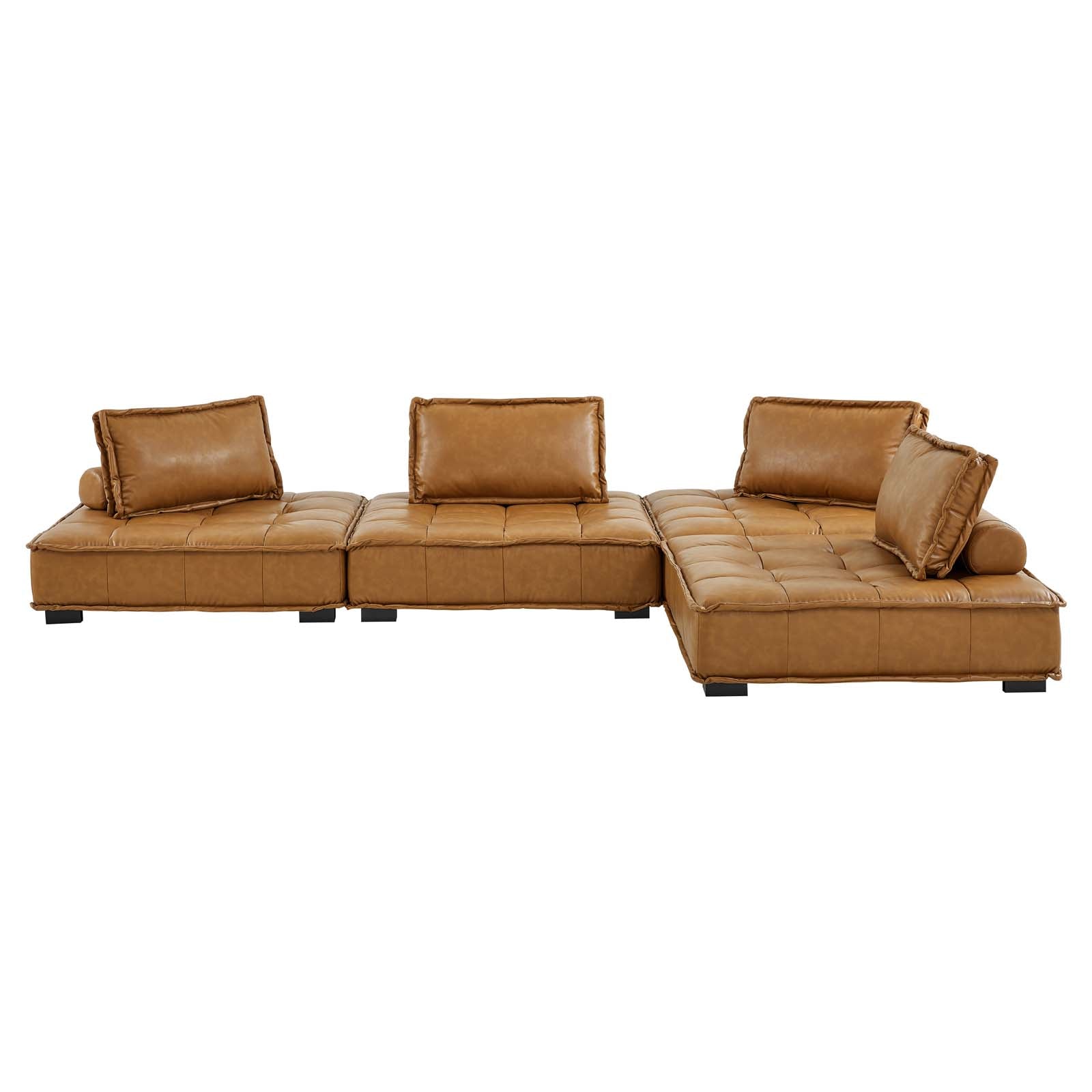 Modway Sectional Sofas - Saunter Tufted Vegan Leather Vegan Leather 4-Piece Sectional Sofa Tan