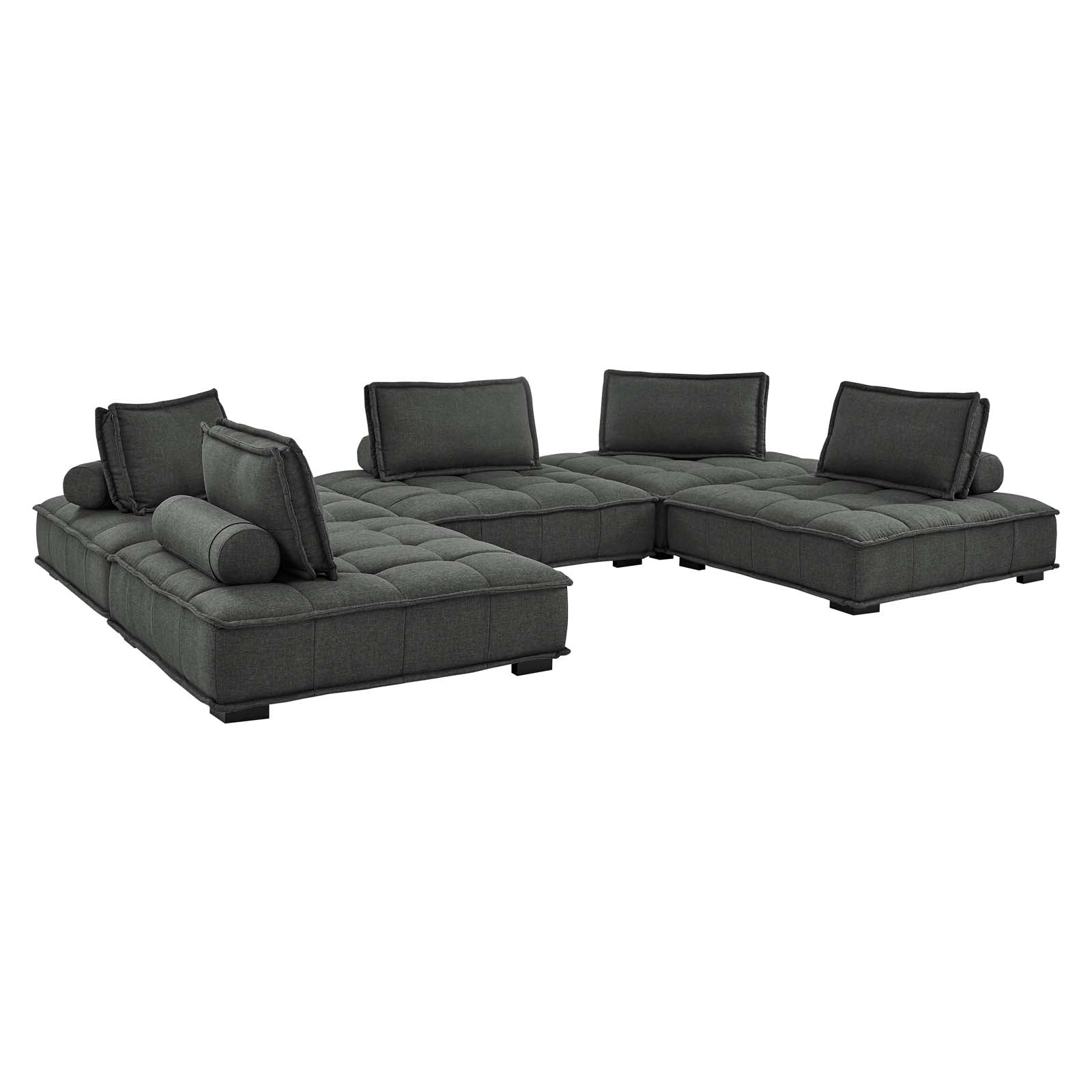 Modway Sectional Sofas - Saunter Tufted Fabric Fabric 5-Piece Sectional Sofa Gray