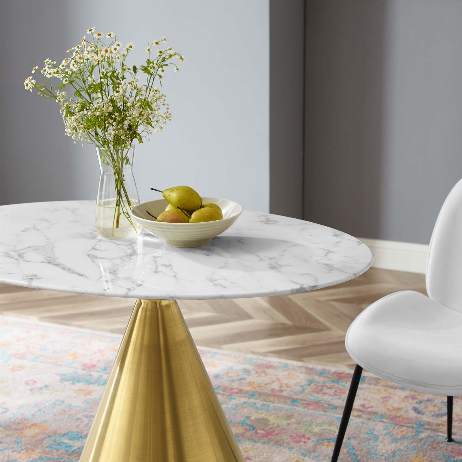 Modway Dining Tables - Tupelo 42" Oval Artificial Marble Dining Table Gold White