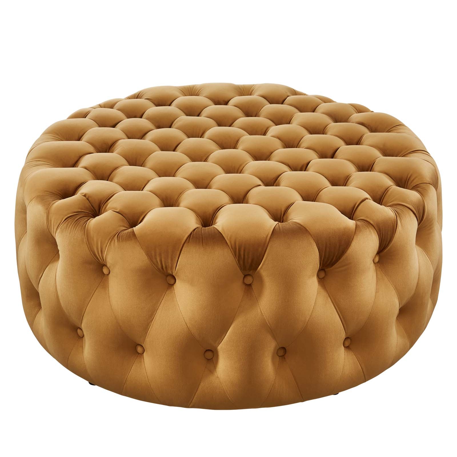 Modway Ottomans & Stools - Amour Tufted Button Large Round Performance Velvet Ottoman Cognac